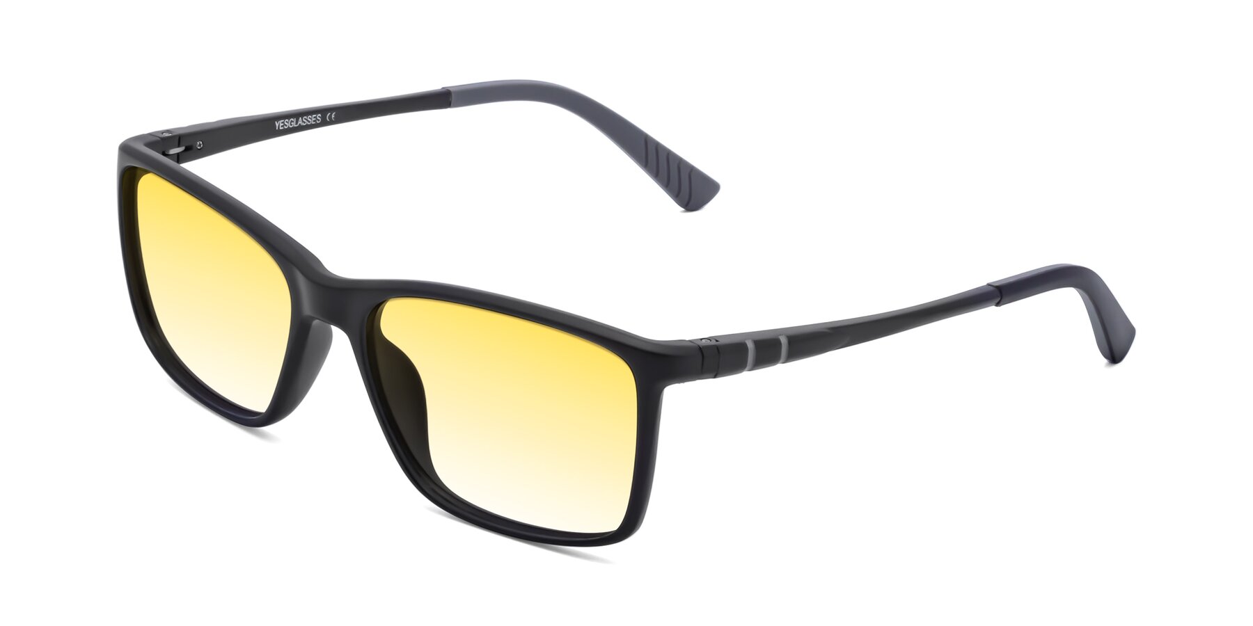 Angle of 9004 in Matte Black with Yellow Gradient Lenses