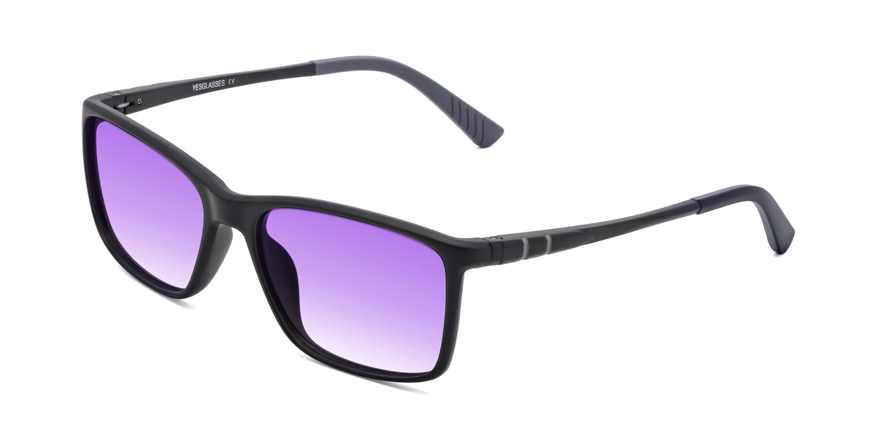 Angle of 9004 in Matte Black with Purple Gradient Lenses