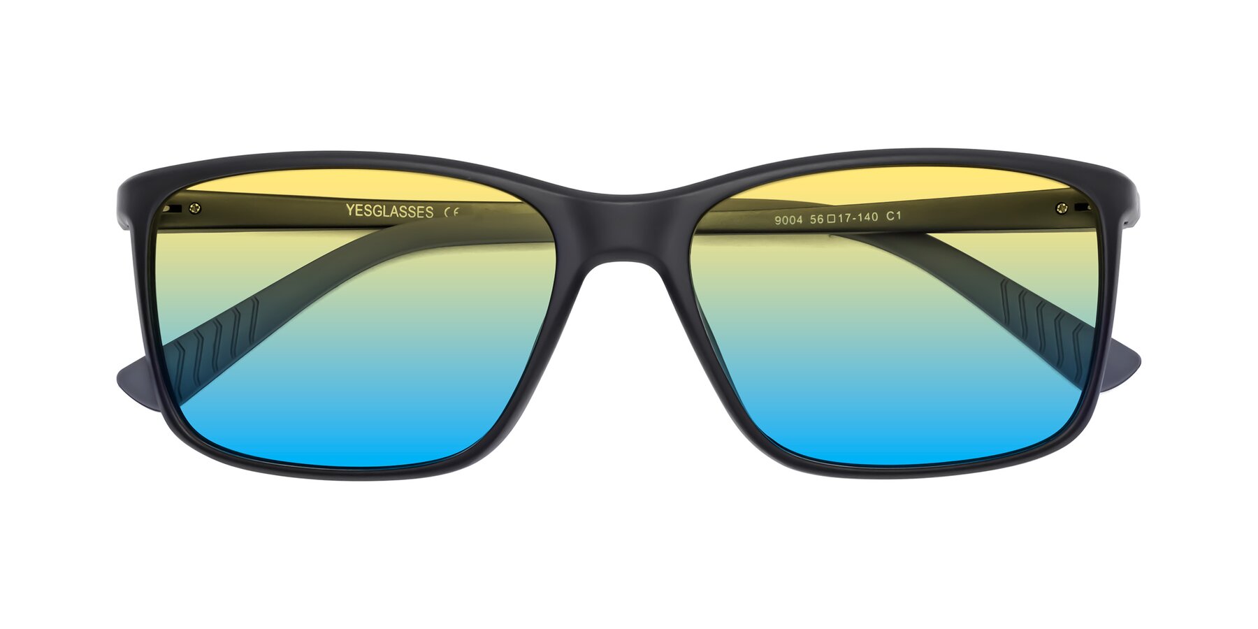 Folded Front of 9004 in Matte Black with Yellow / Blue Gradient Lenses