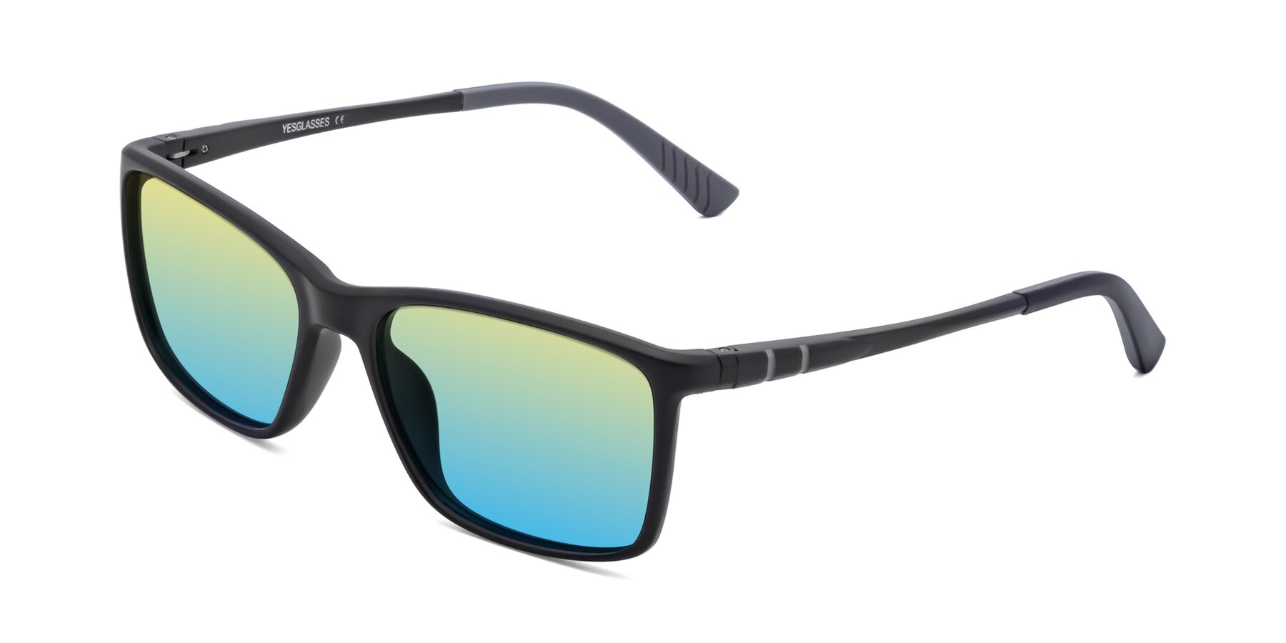 Angle of 9004 in Matte Black with Yellow / Blue Gradient Lenses