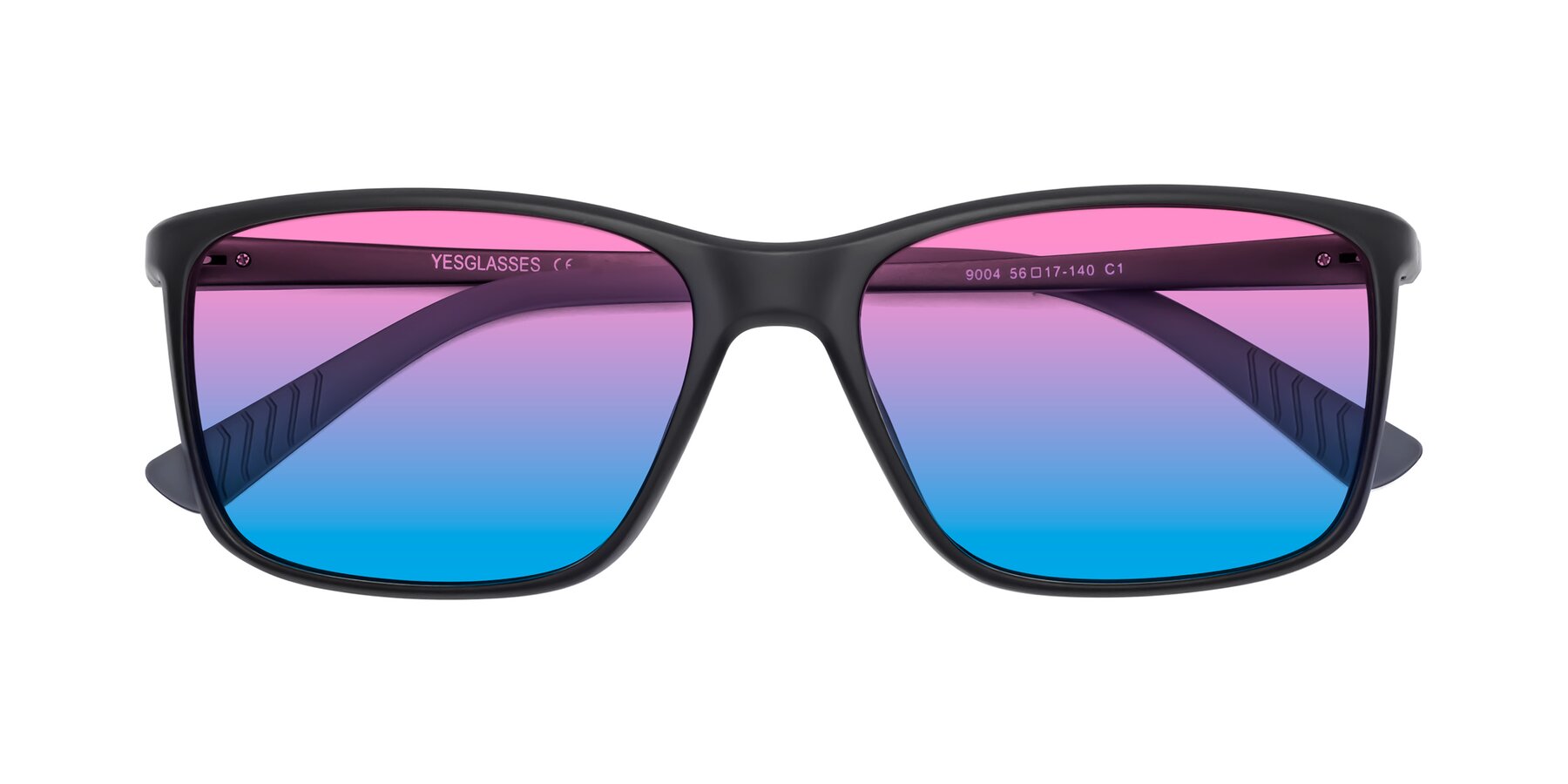 Folded Front of 9004 in Matte Black with Pink / Blue Gradient Lenses