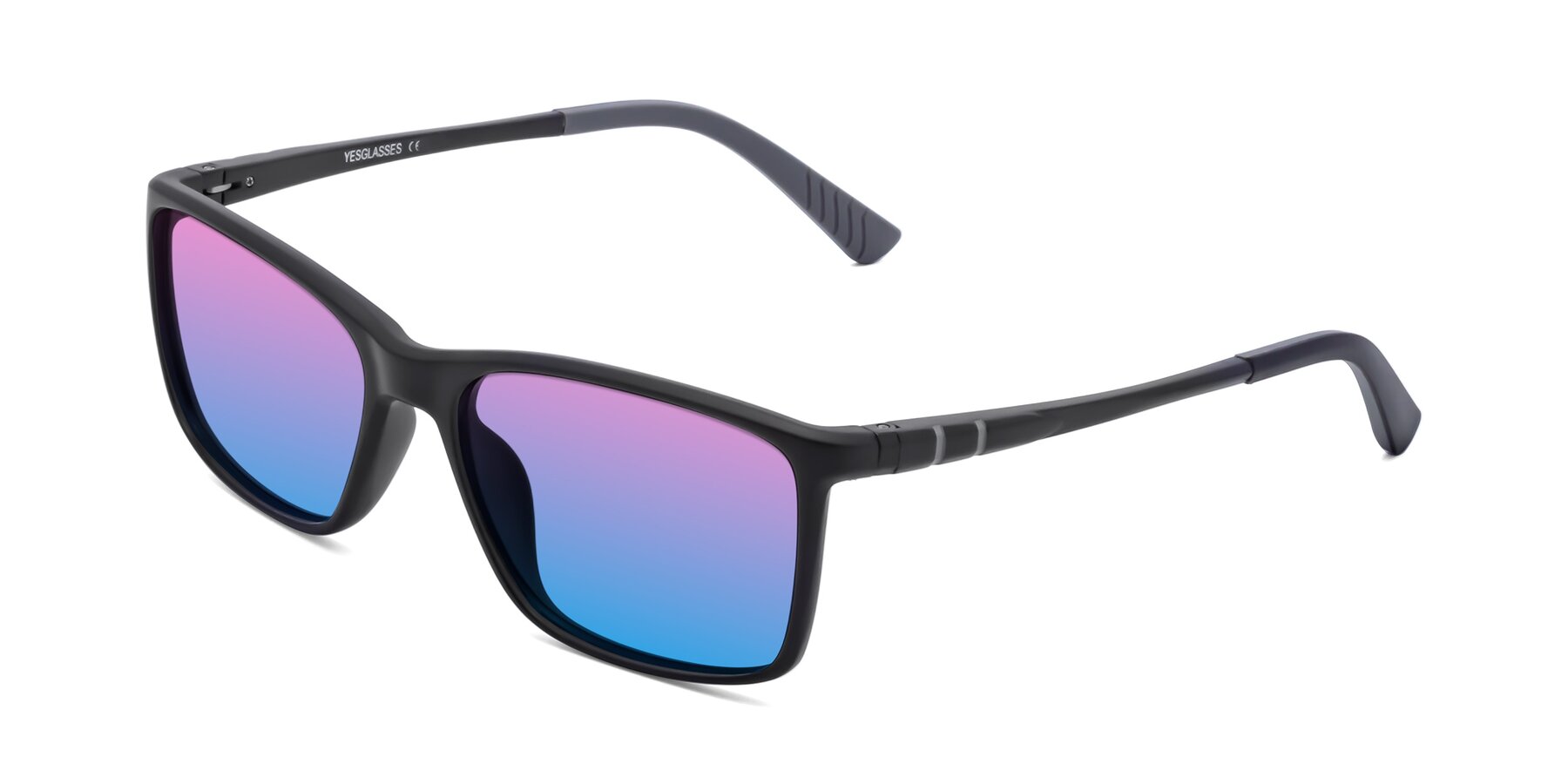 Angle of 9004 in Matte Black with Pink / Blue Gradient Lenses