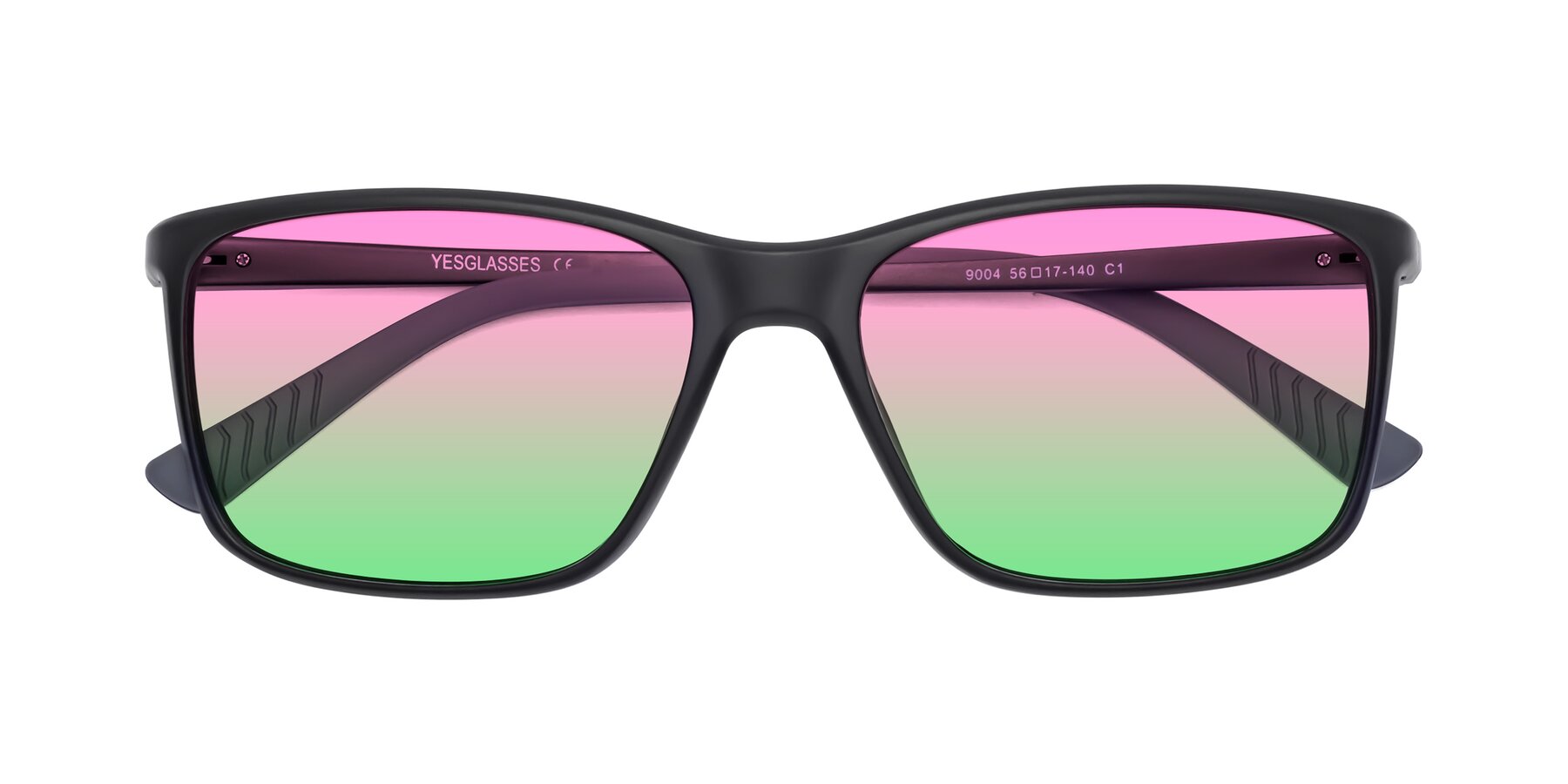Folded Front of 9004 in Matte Black with Pink / Green Gradient Lenses
