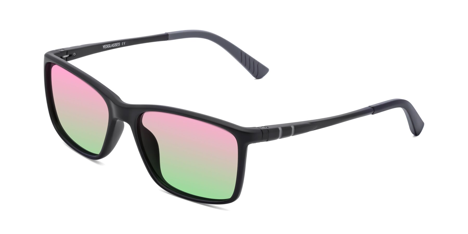 Angle of 9004 in Matte Black with Pink / Green Gradient Lenses