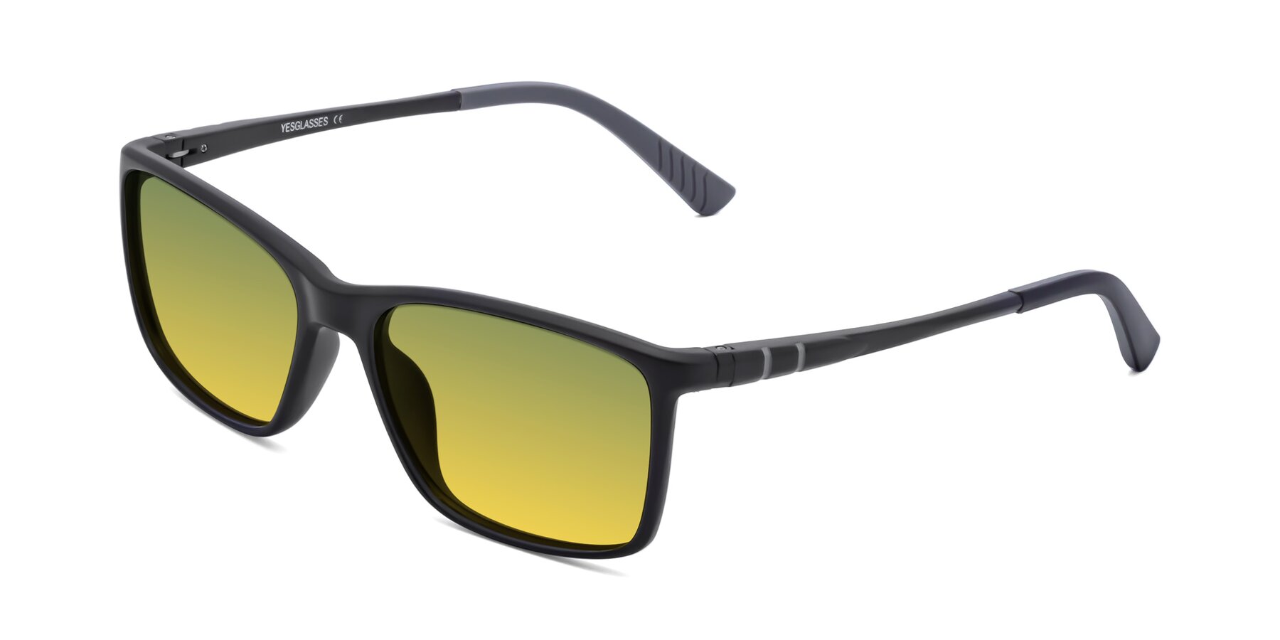 Angle of 9004 in Matte Black with Green / Yellow Gradient Lenses