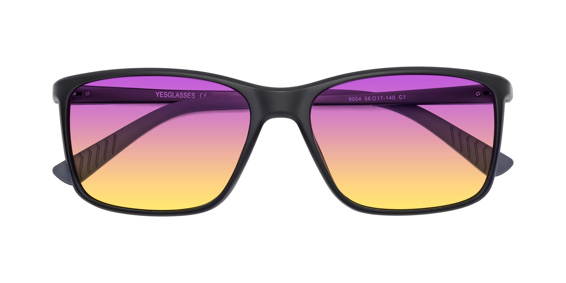 Folded Front of 9004 in Matte Black with Purple / Yellow Gradient Lenses