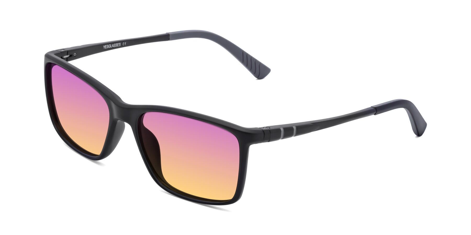 Angle of 9004 in Matte Black with Purple / Yellow Gradient Lenses
