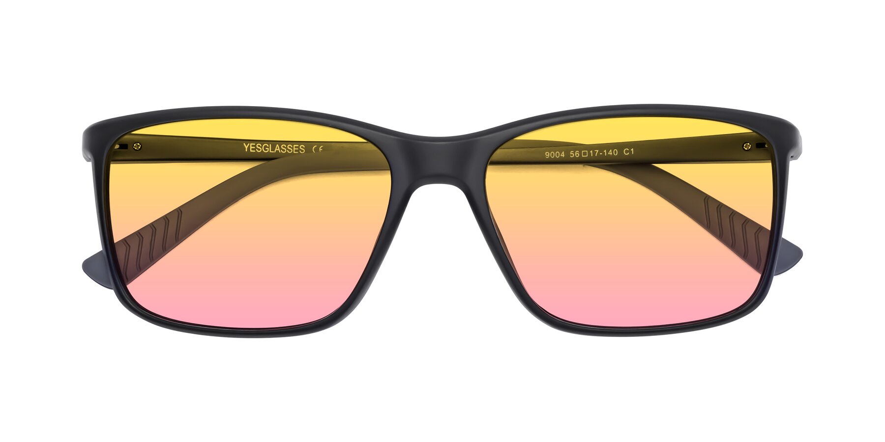 Folded Front of 9004 in Matte Black with Yellow / Pink Gradient Lenses