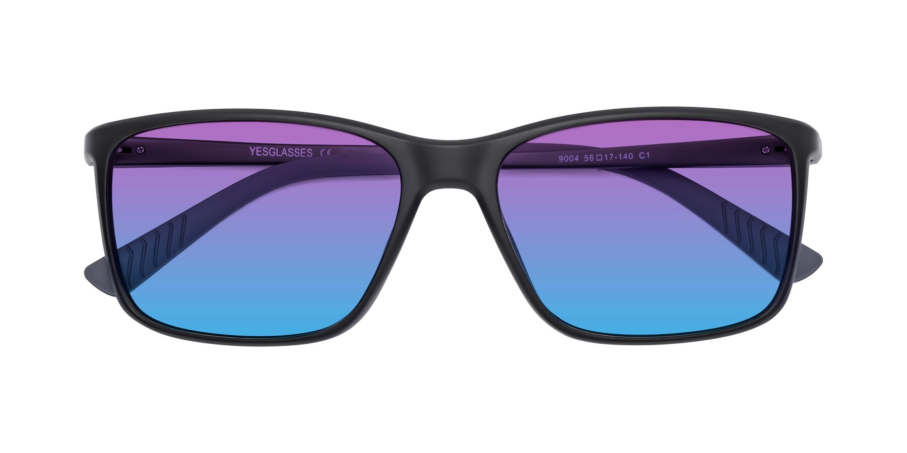 Folded Front of 9004 in Matte Black with Purple / Blue Gradient Lenses
