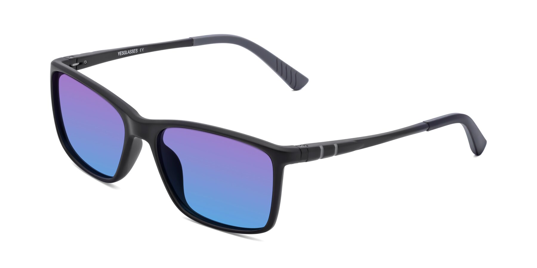 Angle of 9004 in Matte Black with Purple / Blue Gradient Lenses