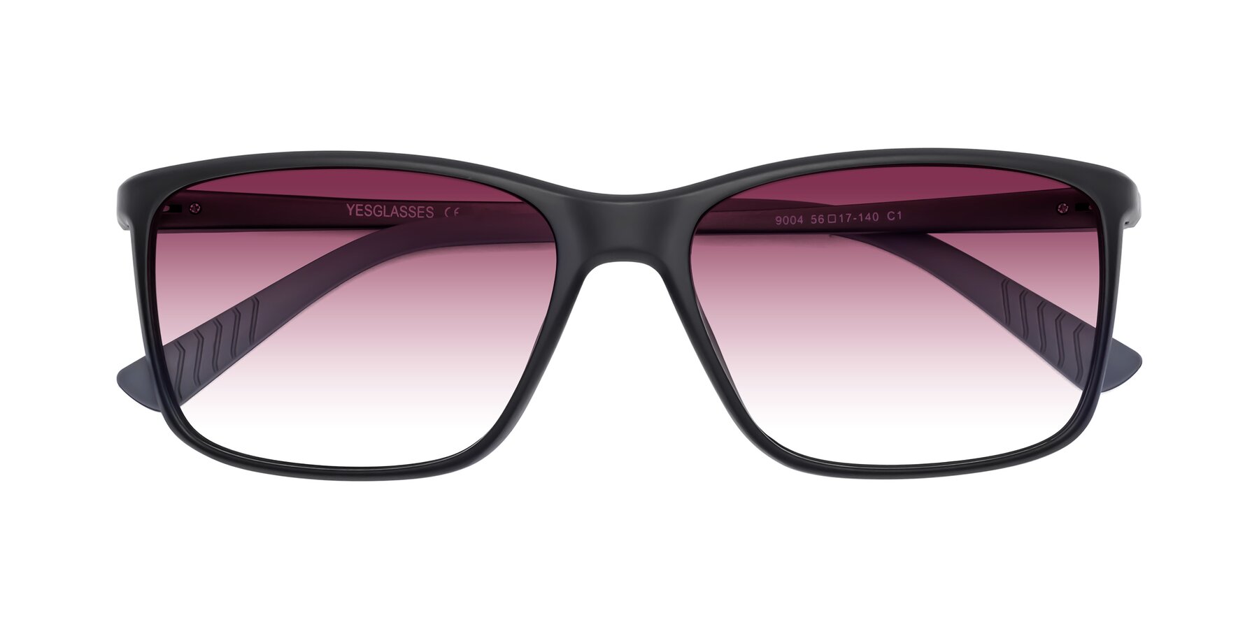 Folded Front of 9004 in Matte Black with Wine Gradient Lenses