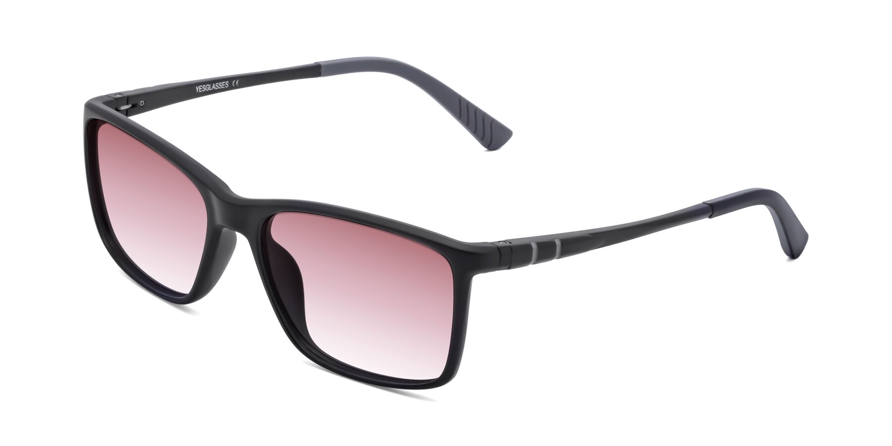 Angle of 9004 in Matte Black with Garnet Gradient Lenses