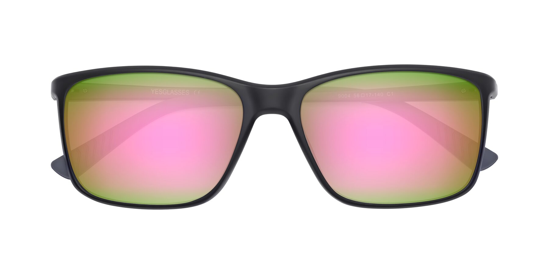 Folded Front of 9004 in Matte Black with Pink Mirrored Lenses