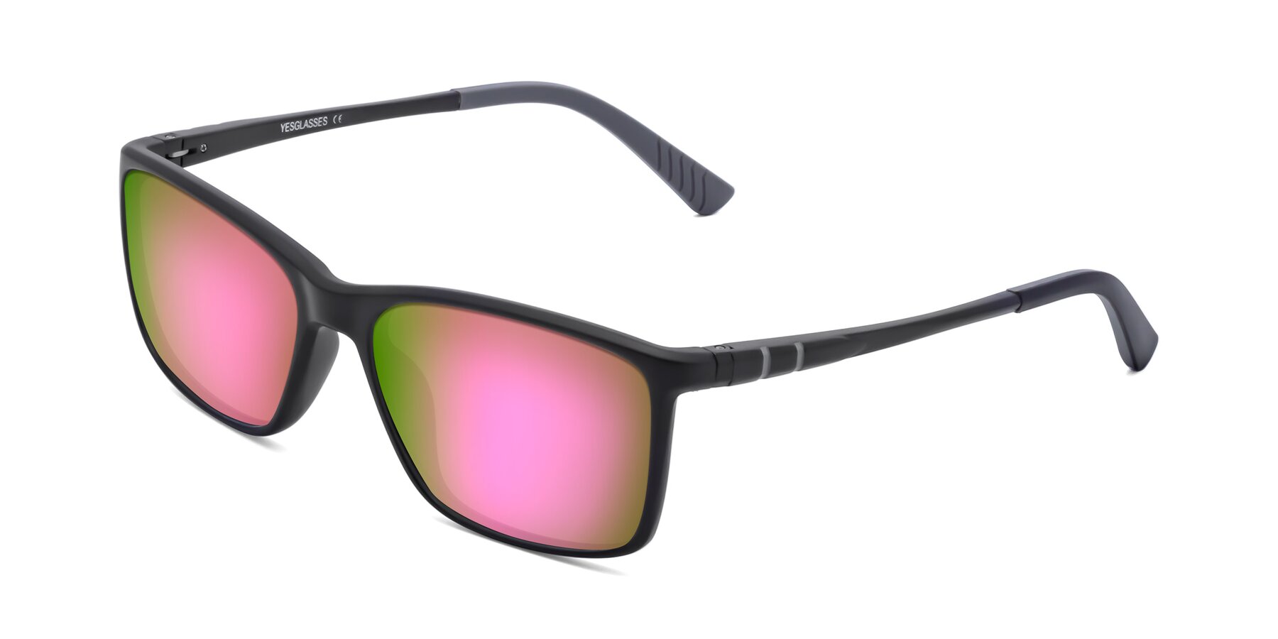Angle of 9004 in Matte Black with Pink Mirrored Lenses