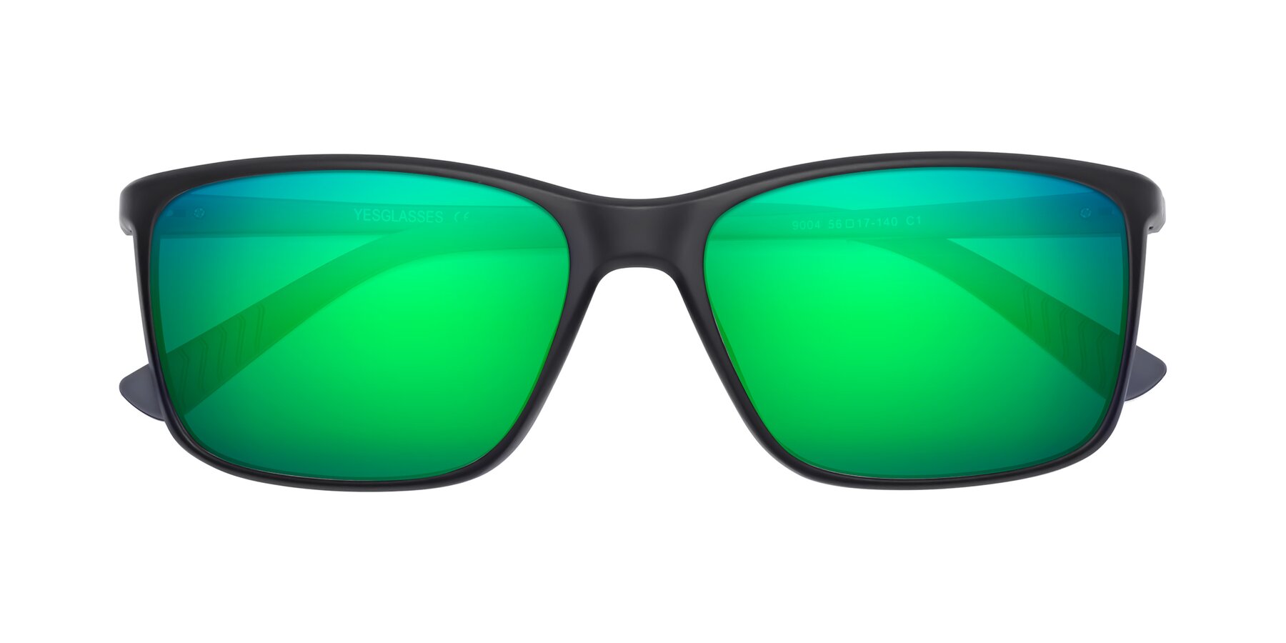 Folded Front of 9004 in Matte Black with Green Mirrored Lenses