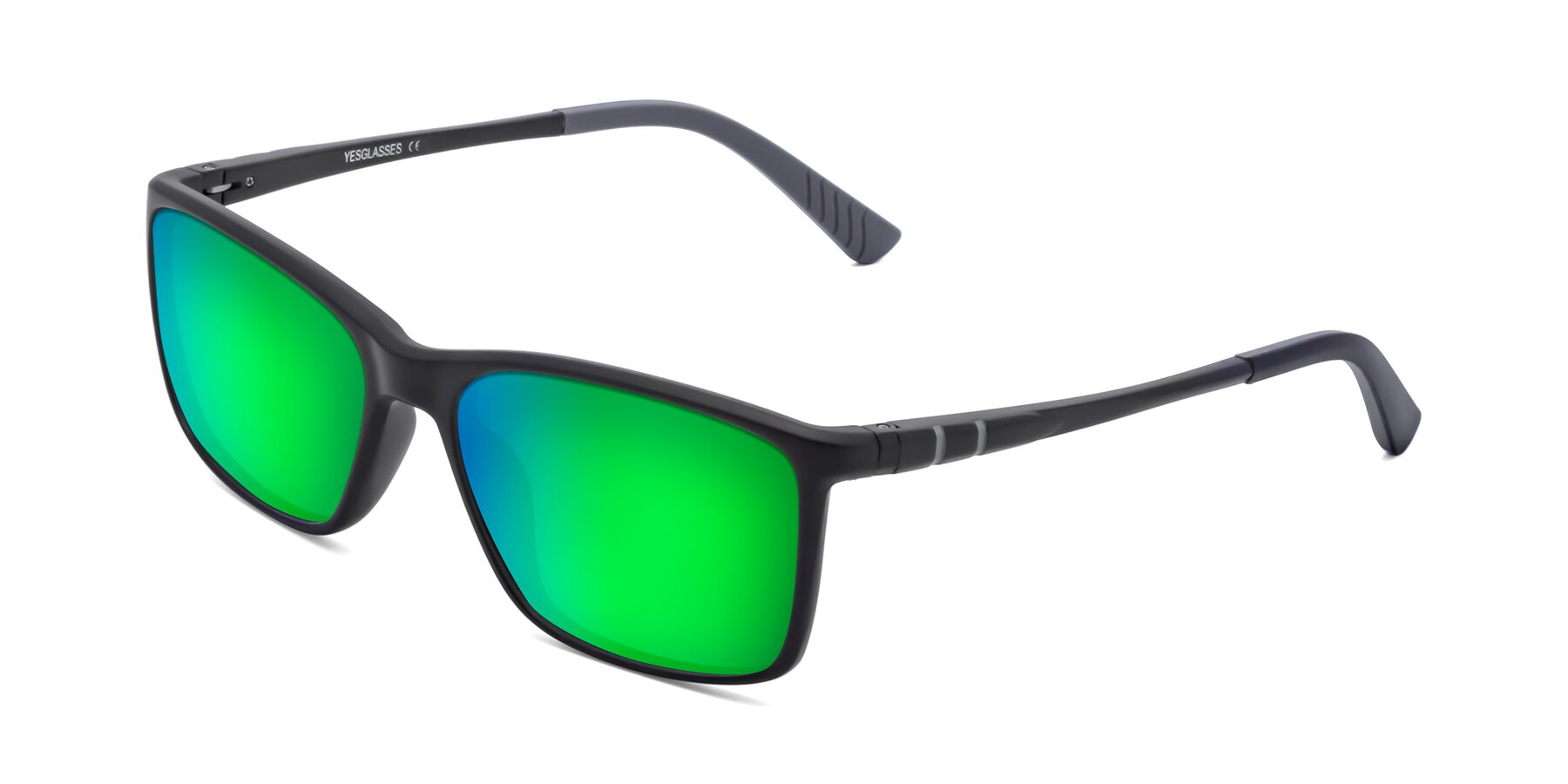 Angle of 9004 in Matte Black with Green Mirrored Lenses