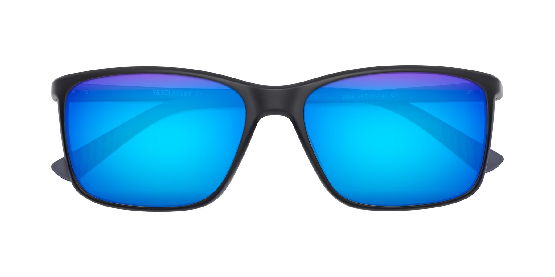 Folded Front of 9004 in Matte Black with Blue Mirrored Lenses