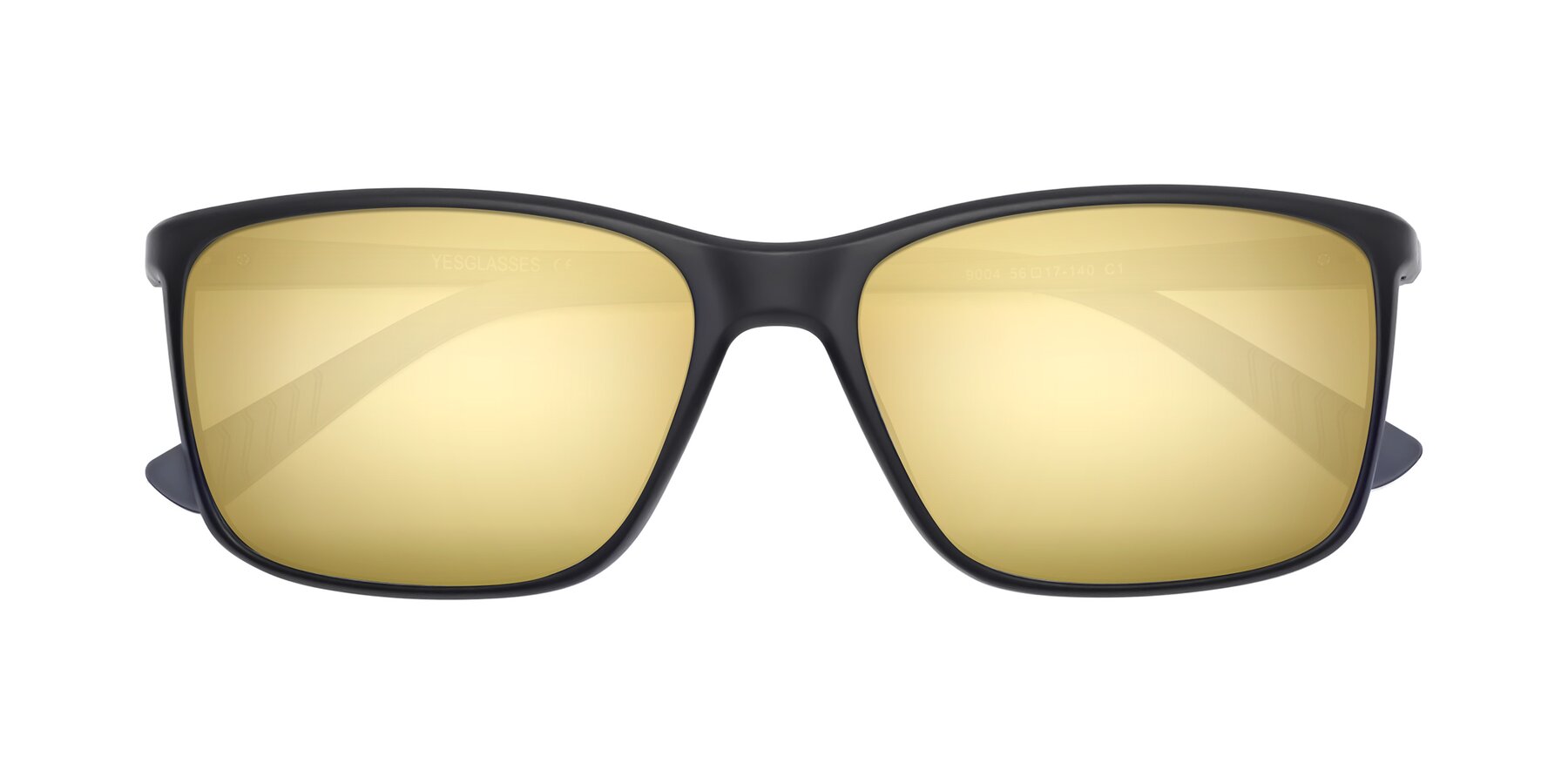 Folded Front of 9004 in Matte Black with Gold Mirrored Lenses