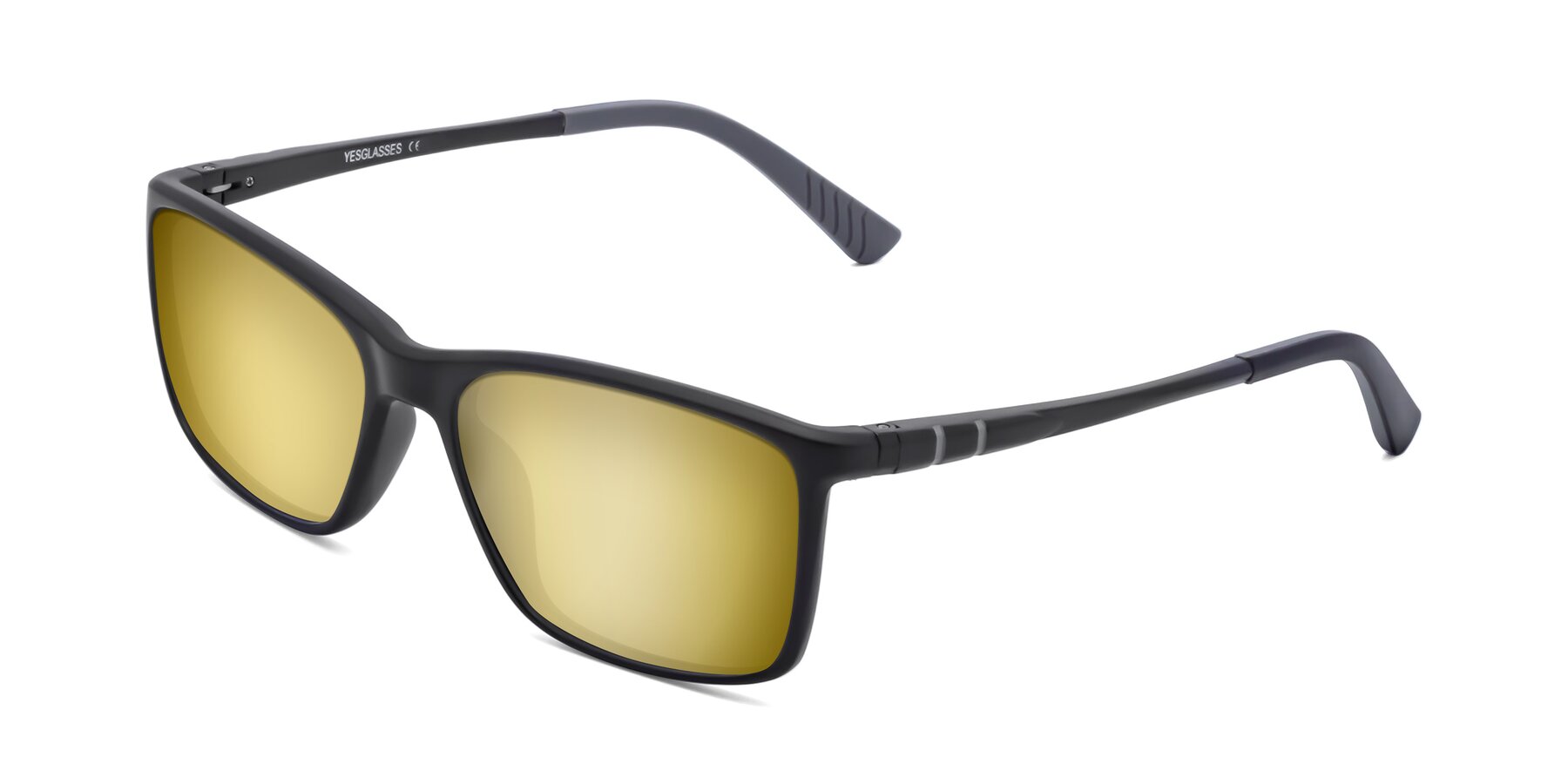 Angle of 9004 in Matte Black with Gold Mirrored Lenses
