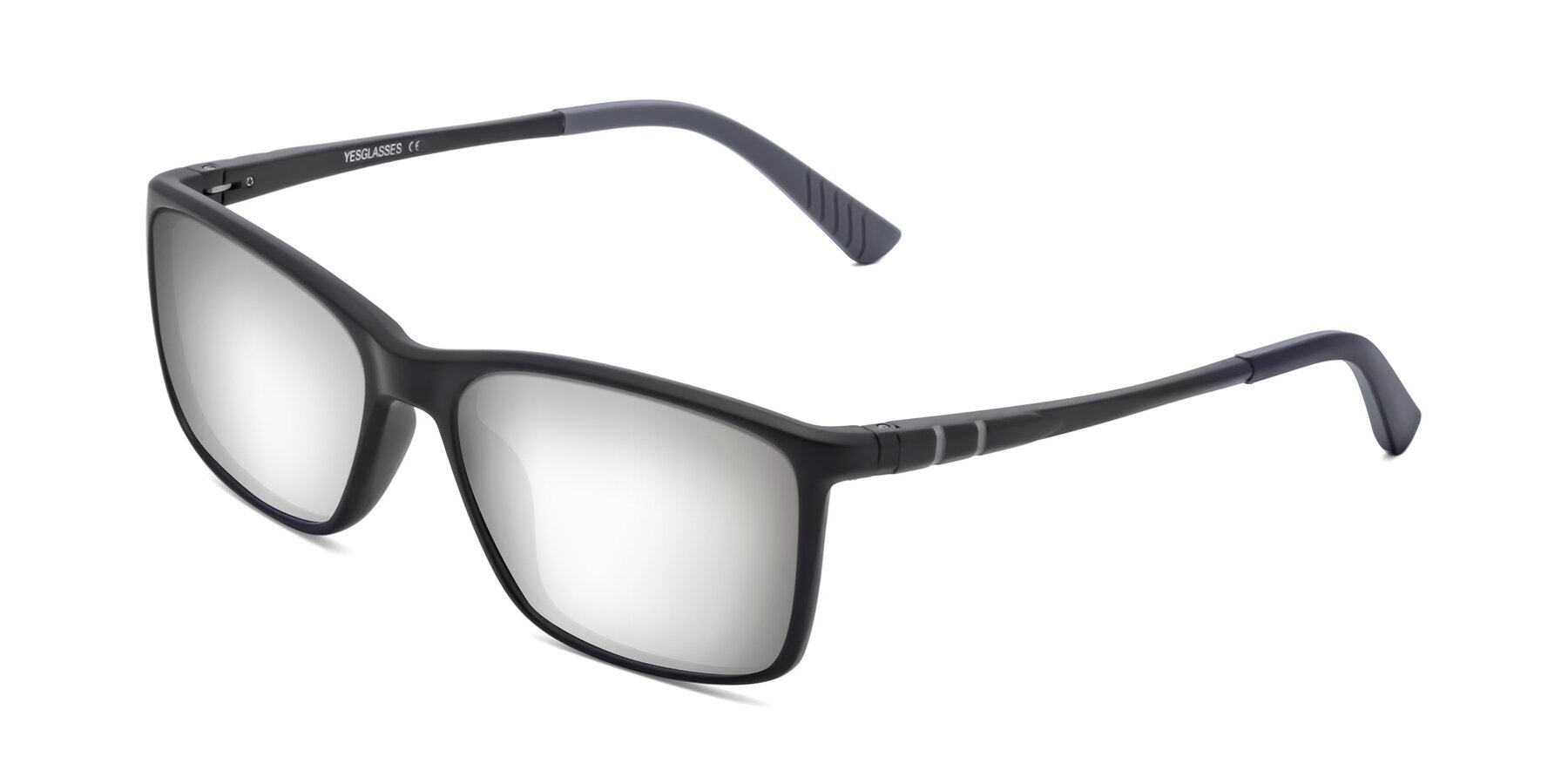 Angle of 9004 in Matte Black with Silver Mirrored Lenses