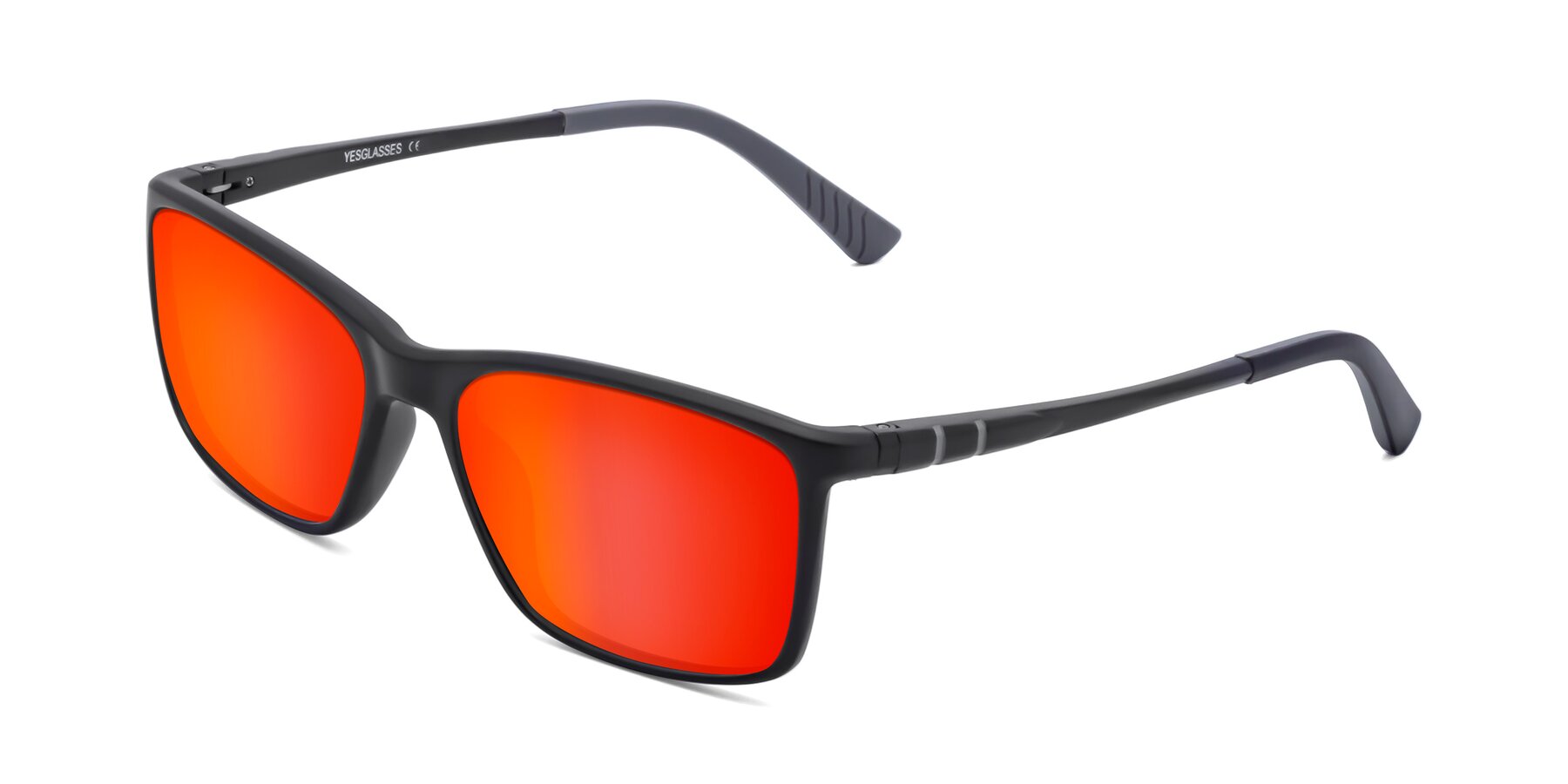 Angle of 9004 in Matte Black with Red Gold Mirrored Lenses