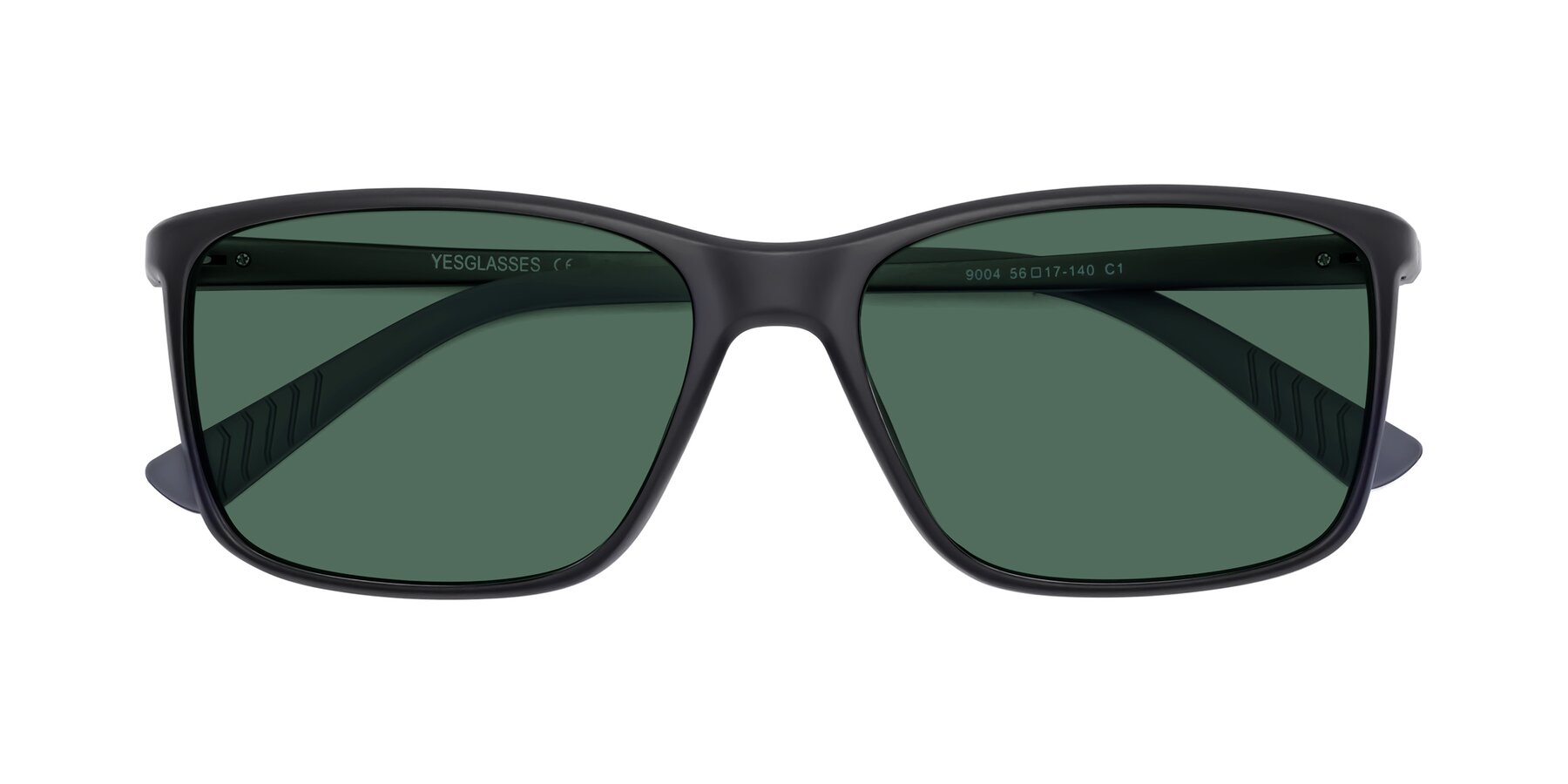 Folded Front of 9004 in Matte Black with Green Polarized Lenses