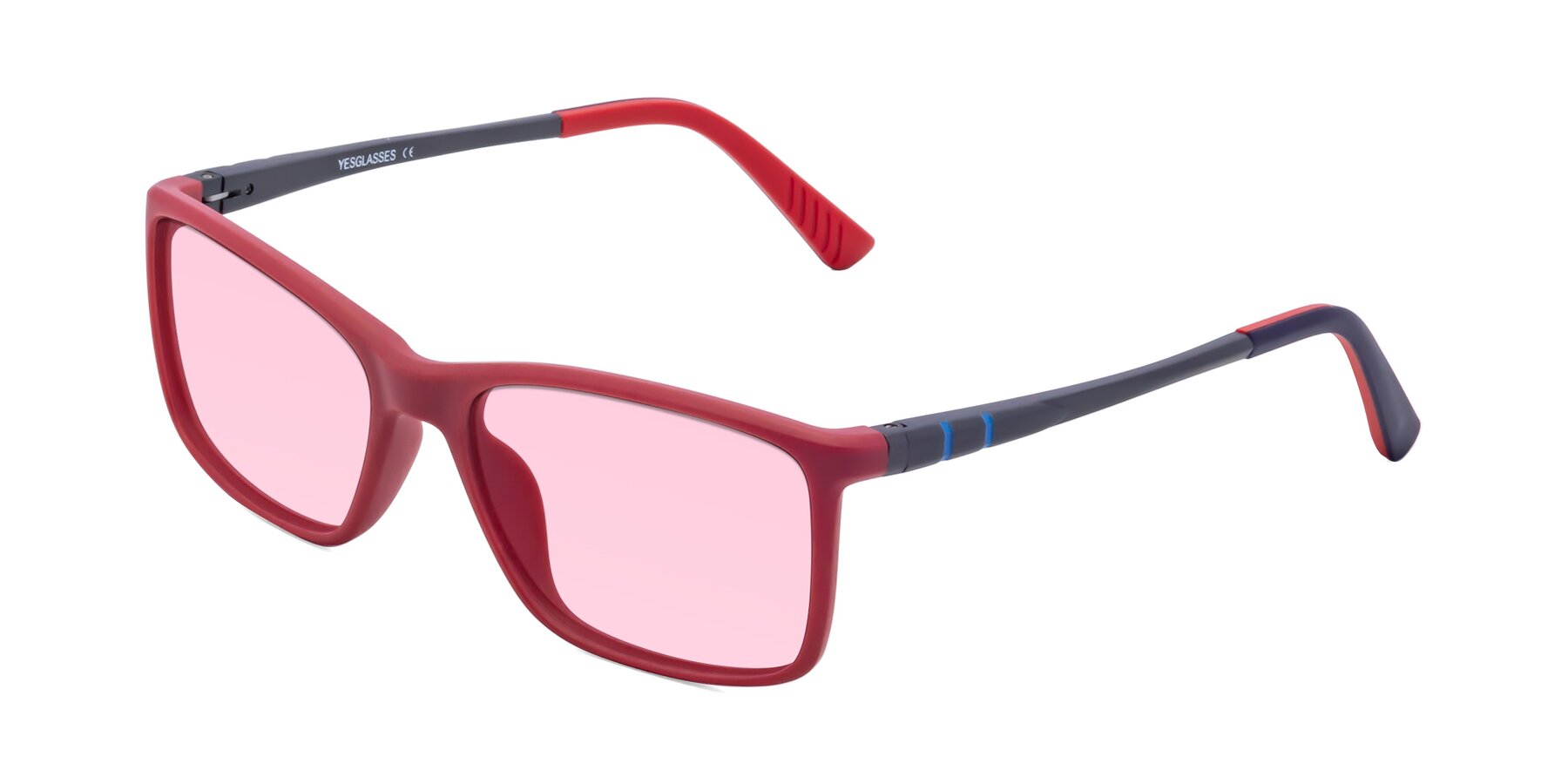 Angle of 9004 in Red with Light Pink Tinted Lenses