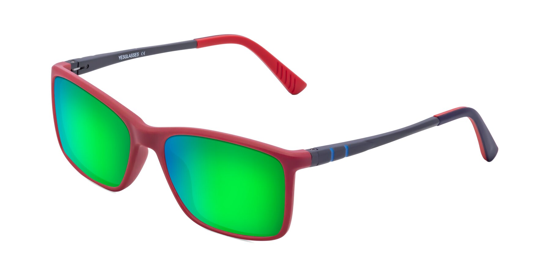 Angle of 9004 in Red with Green Mirrored Lenses