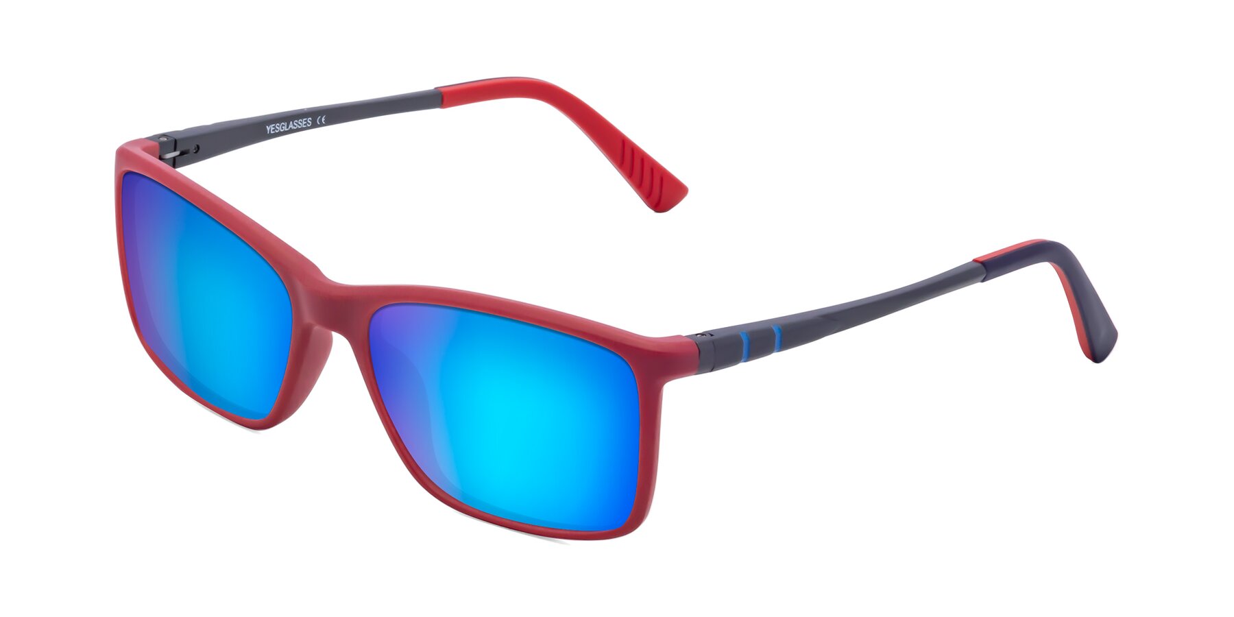 Angle of 9004 in Red with Blue Mirrored Lenses