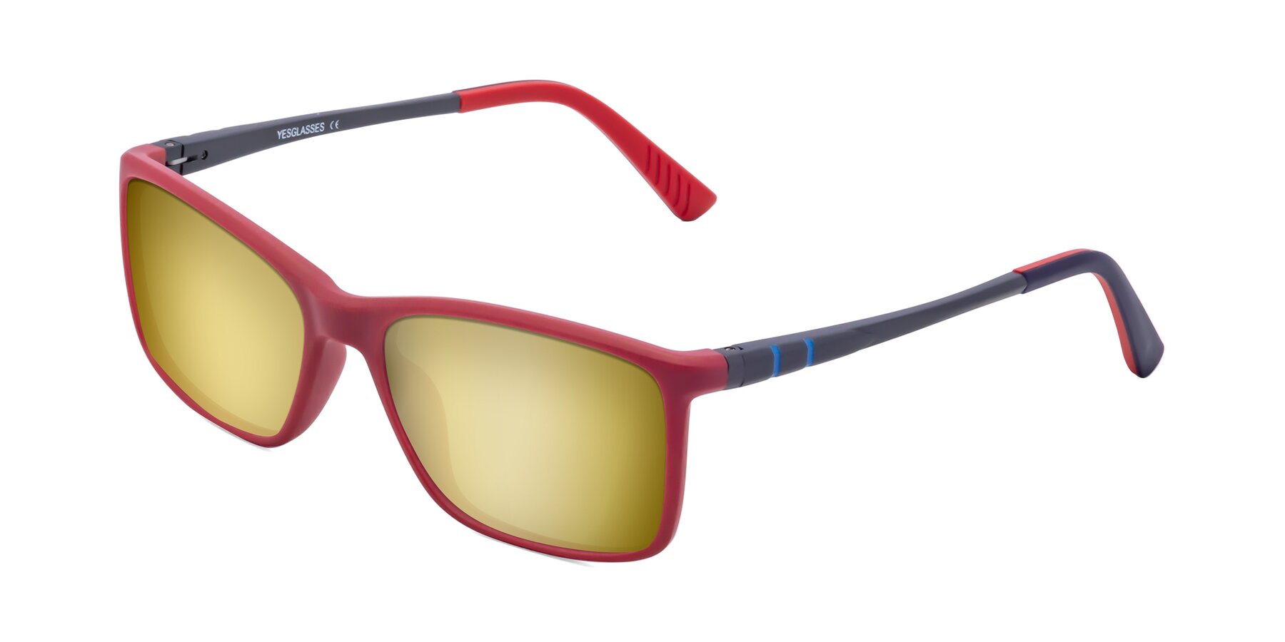Angle of 9004 in Red with Gold Mirrored Lenses
