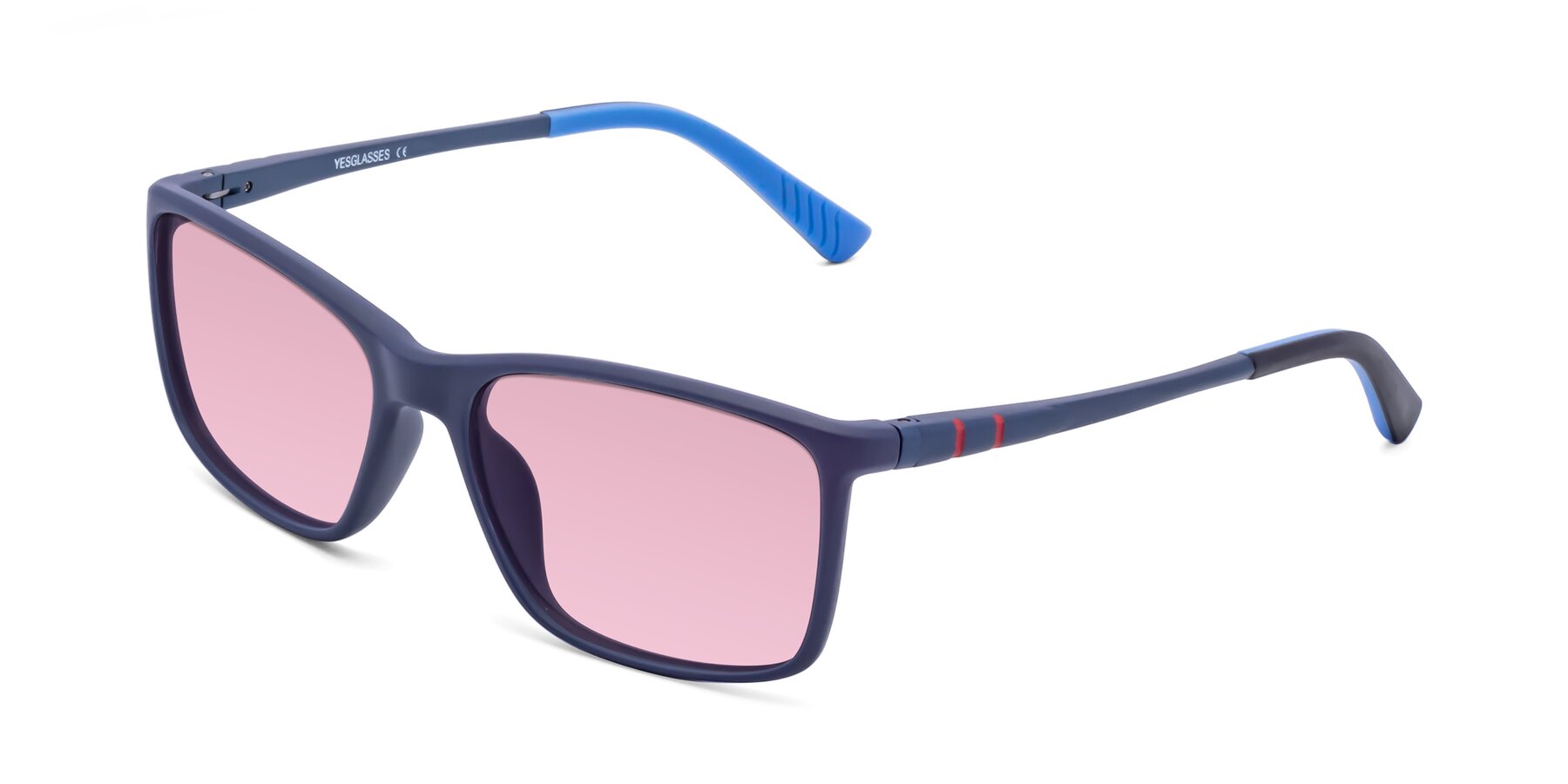 Angle of 9004 in Dark Blue with Light Wine Tinted Lenses