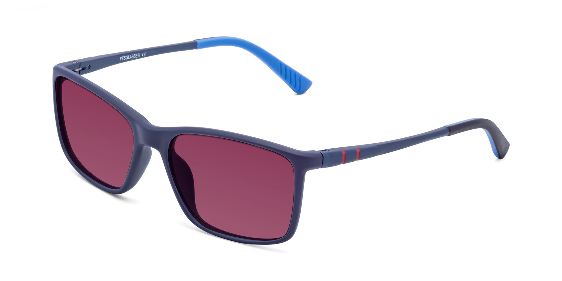 Angle of 9004 in Dark Blue with Wine Tinted Lenses