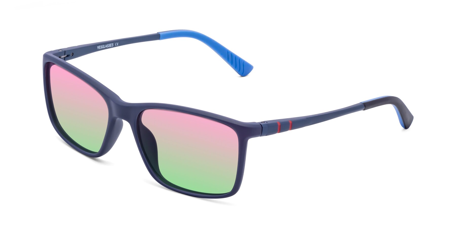 Angle of 9004 in Dark Blue with Pink / Green Gradient Lenses