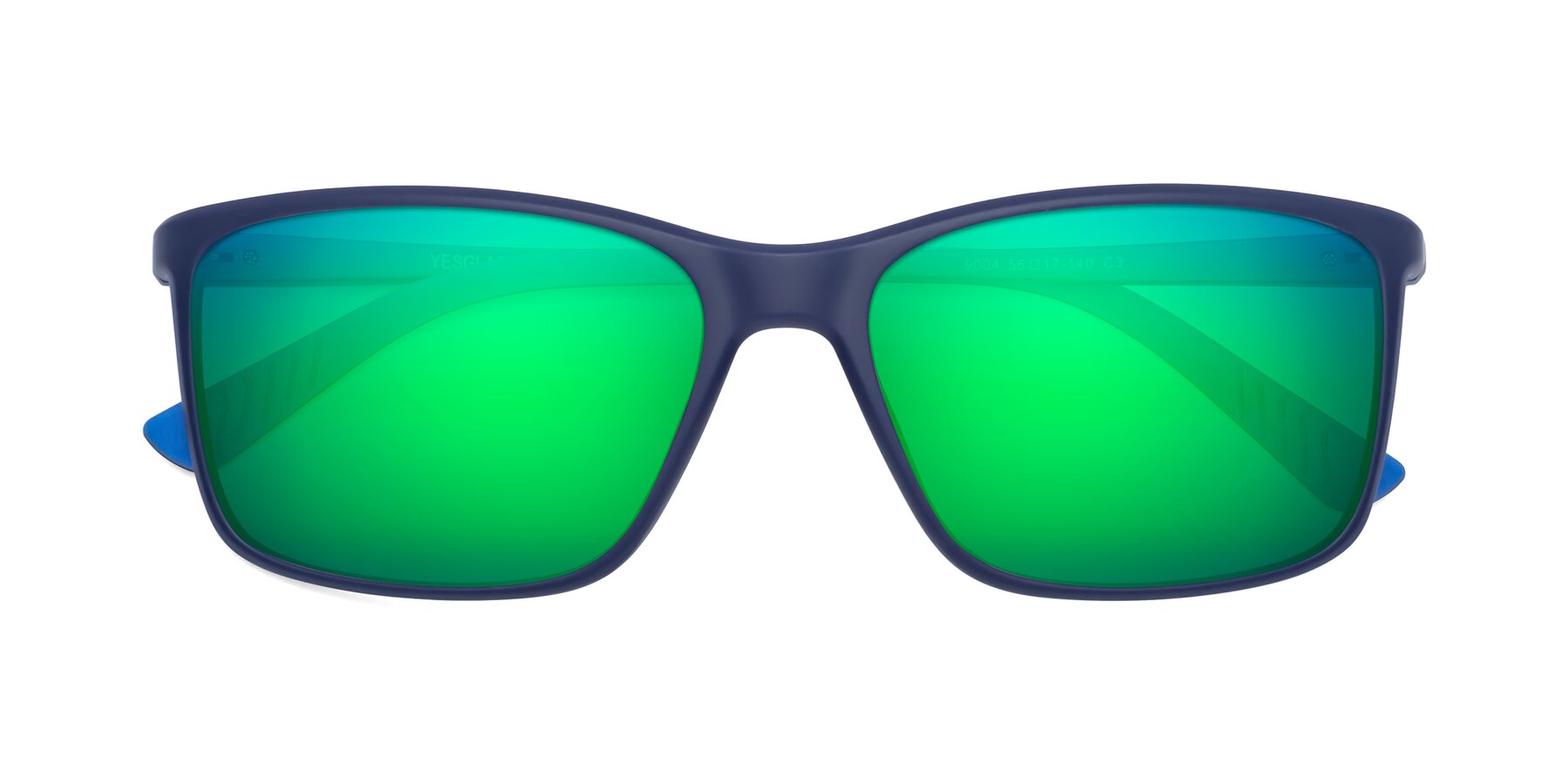Folded Front of 9004 in Dark Blue with Green Mirrored Lenses