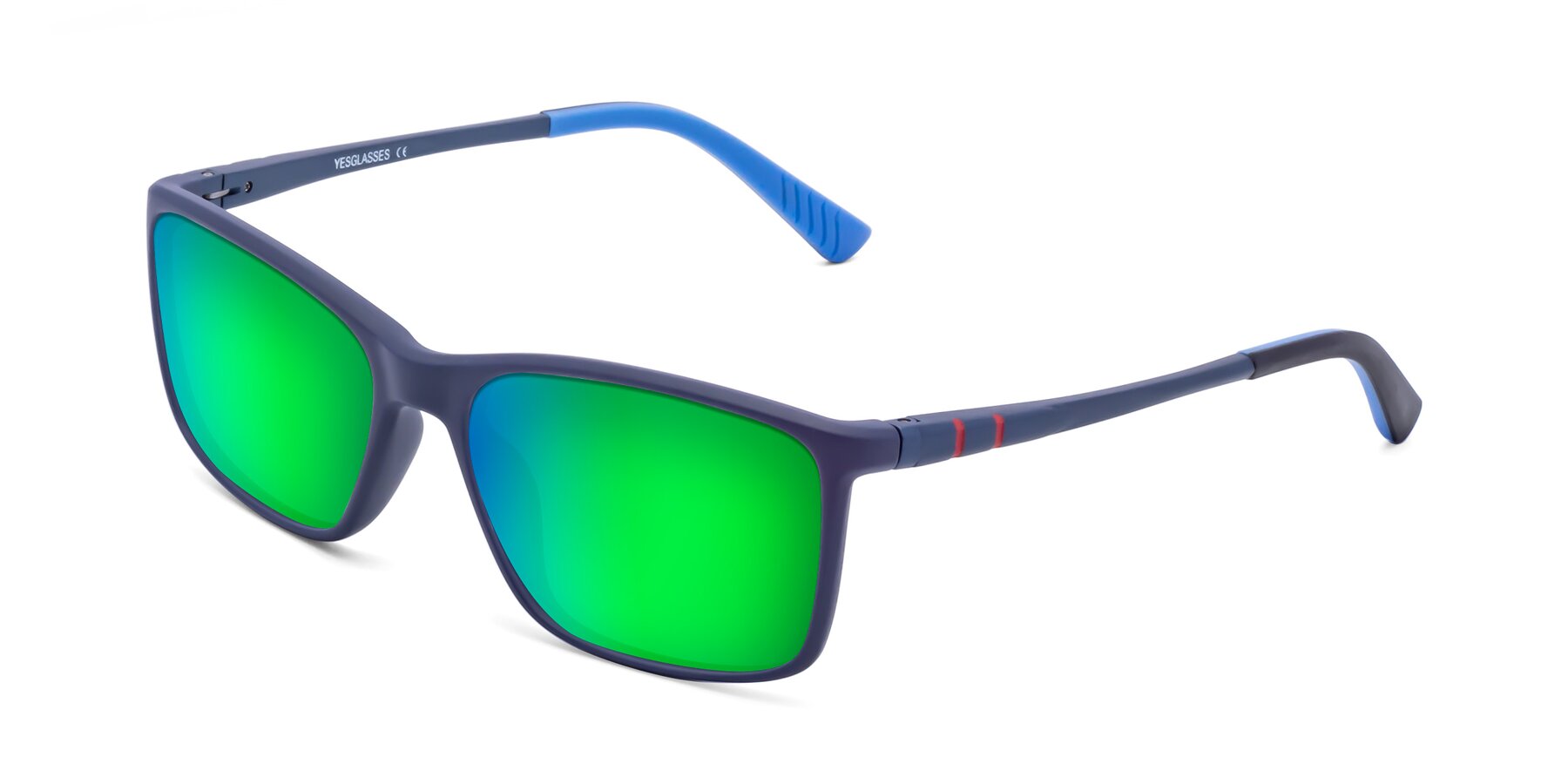 Angle of 9004 in Dark Blue with Green Mirrored Lenses