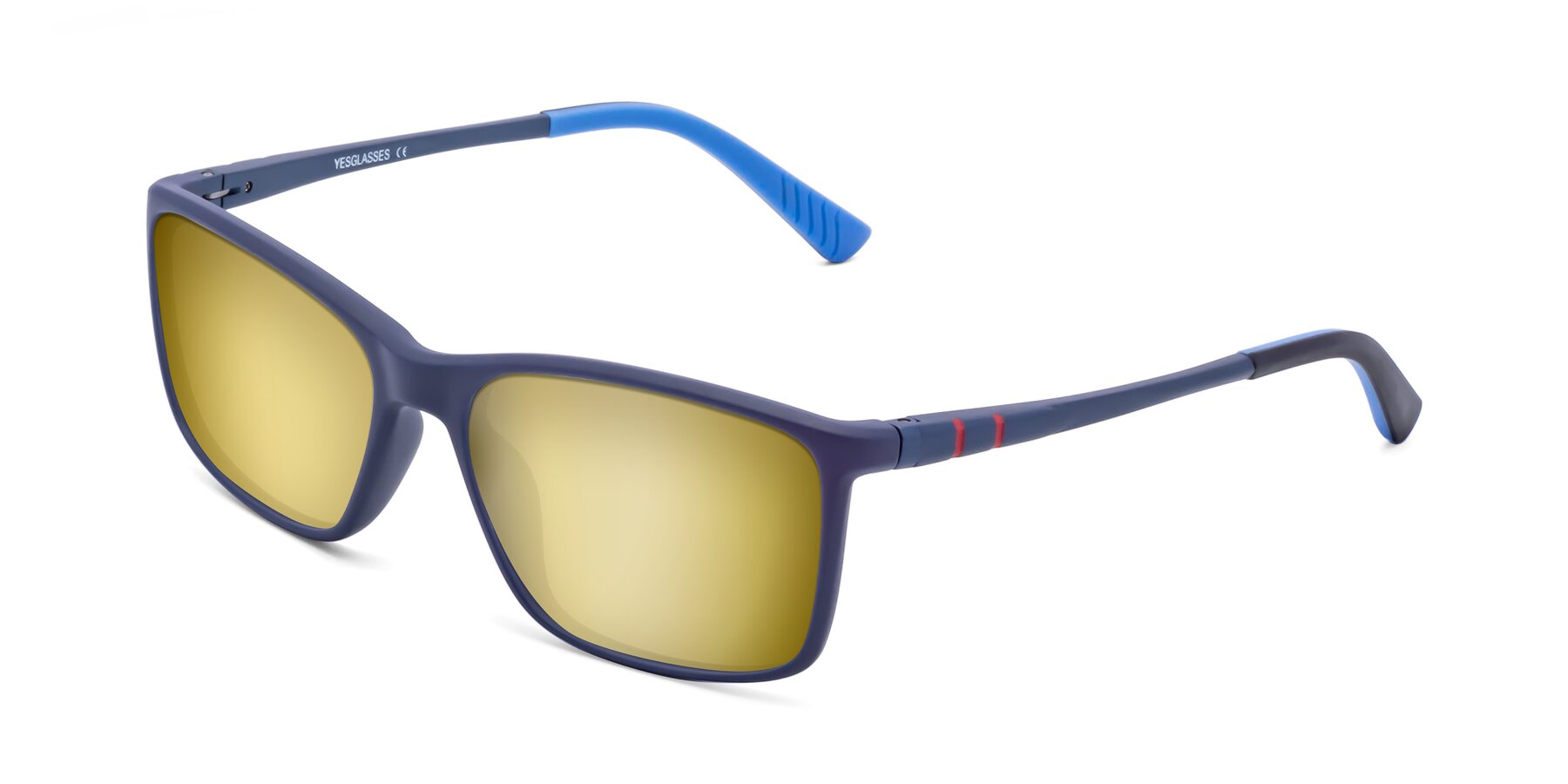 Angle of 9004 in Dark Blue with Gold Mirrored Lenses