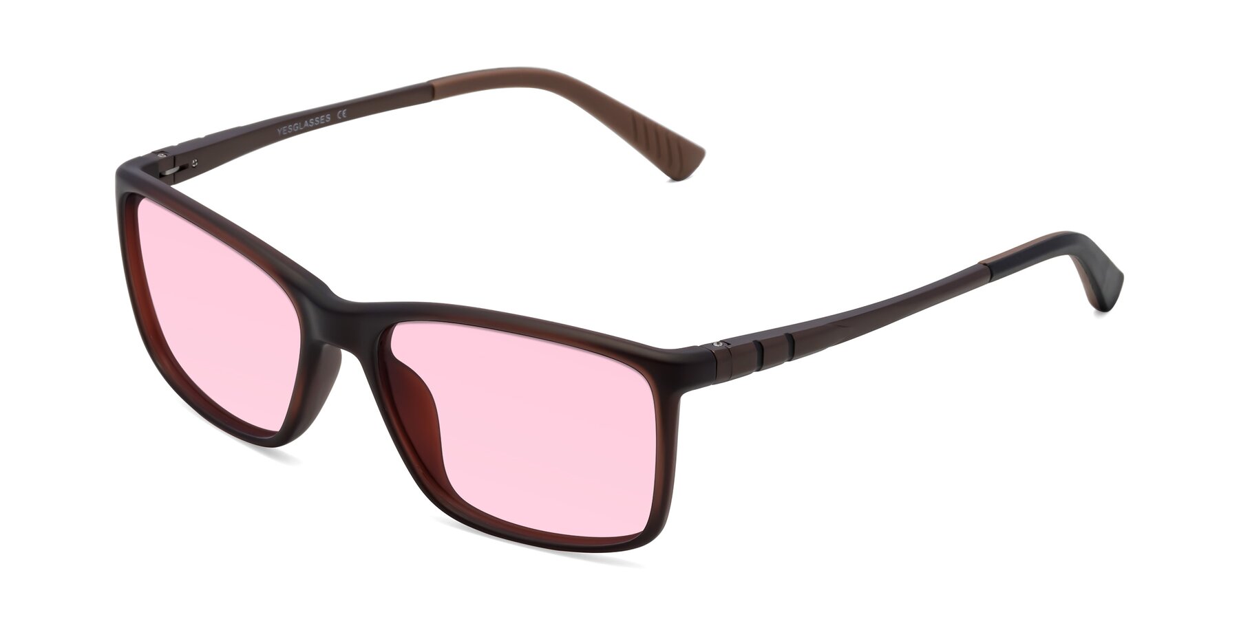 Angle of 9004 in Coffee with Light Pink Tinted Lenses
