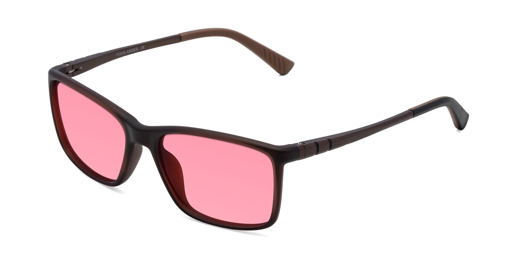 Angle of 9004 in Coffee with Pink Tinted Lenses