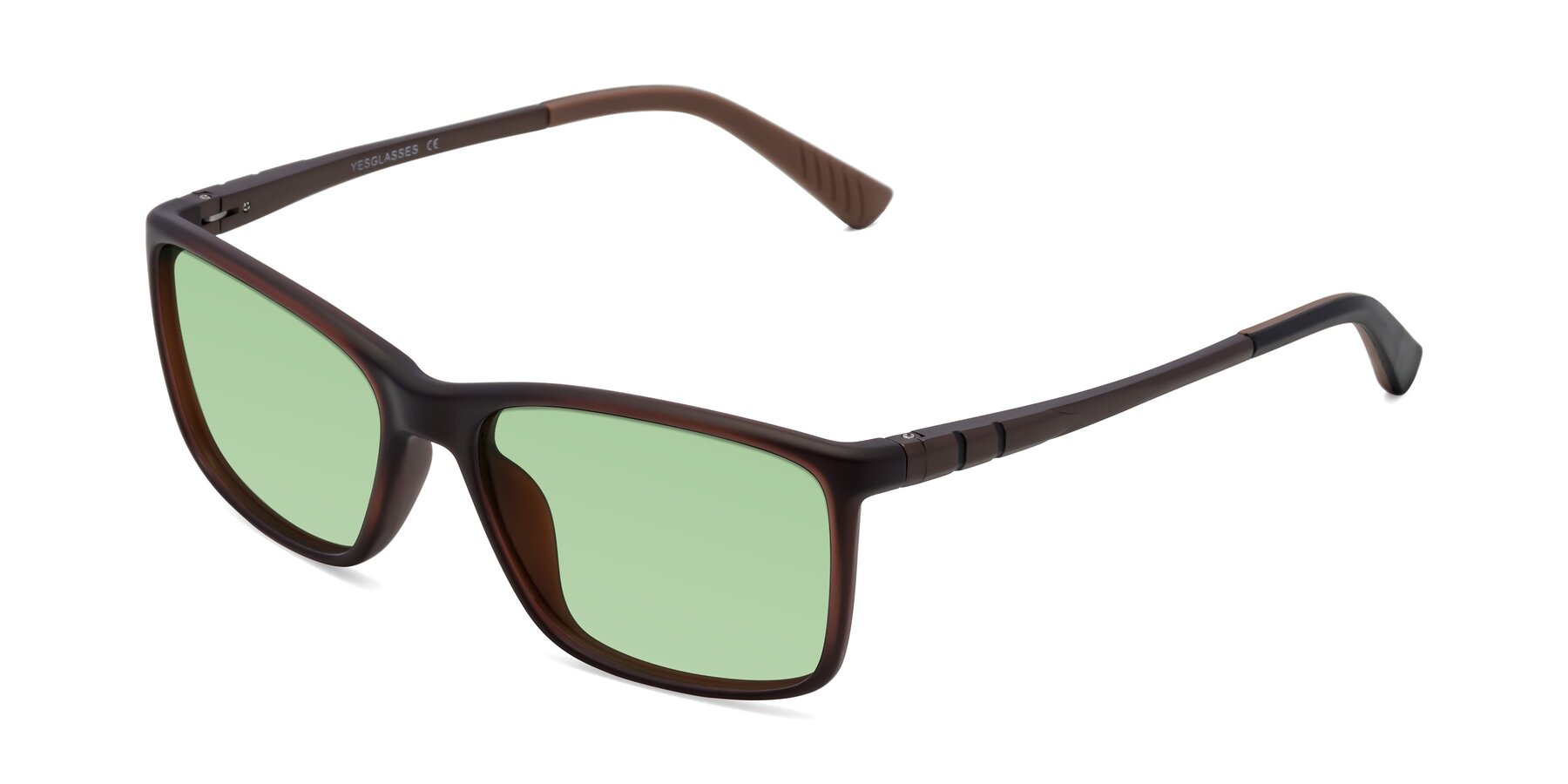 Angle of 9004 in Coffee with Medium Green Tinted Lenses
