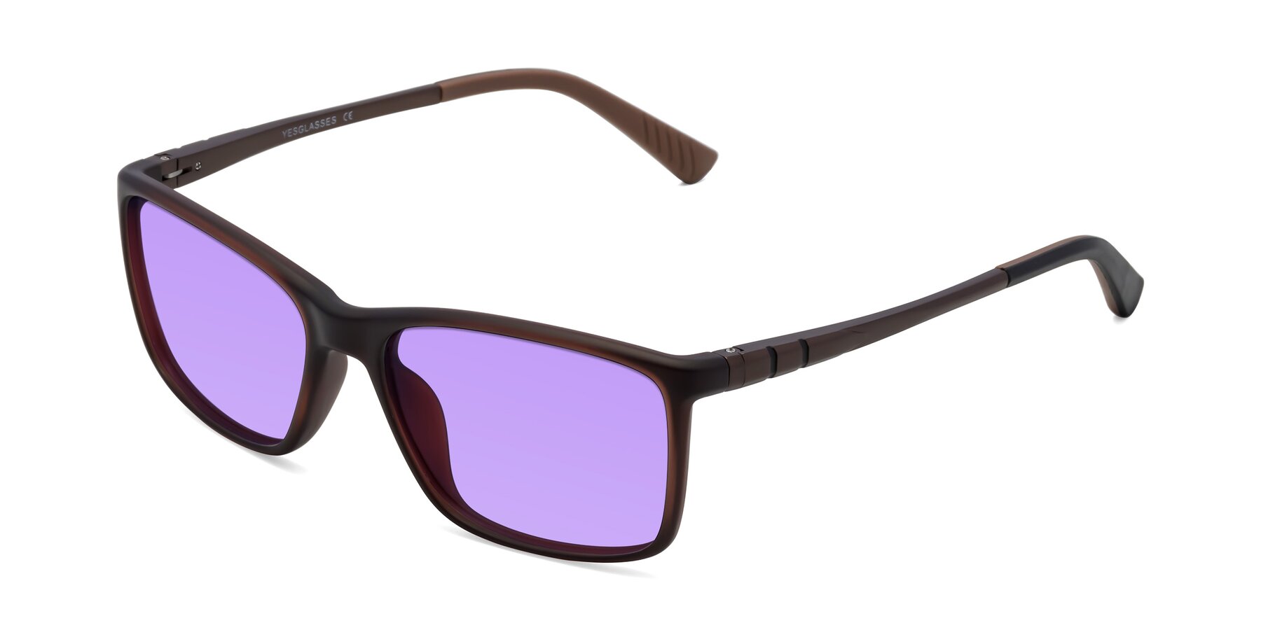 Angle of 9004 in Coffee with Medium Purple Tinted Lenses