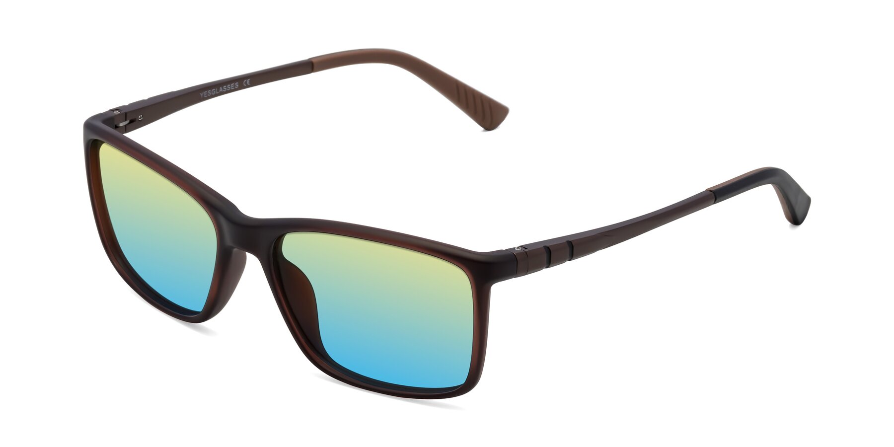 Angle of 9004 in Coffee with Yellow / Blue Gradient Lenses