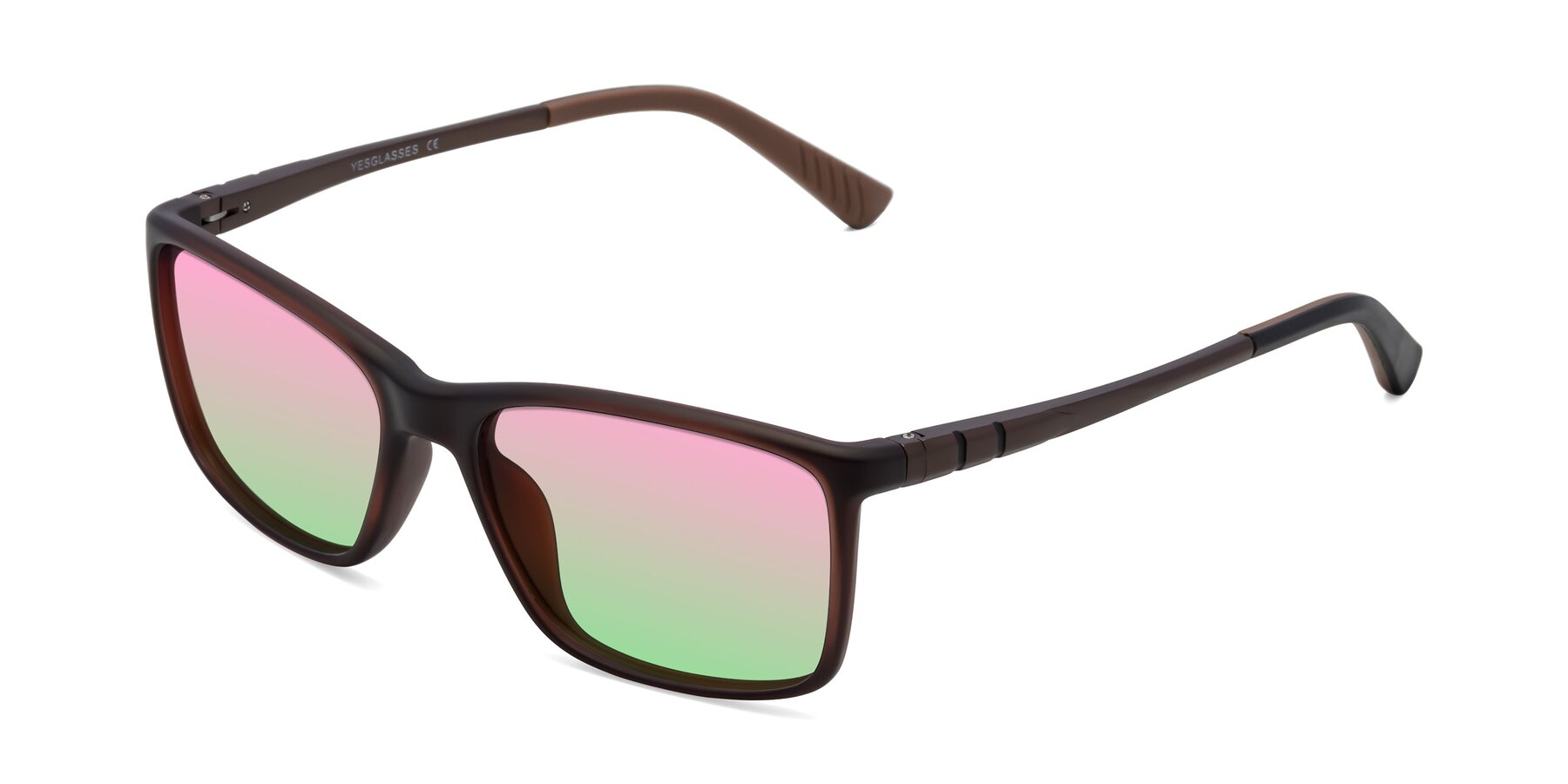 Angle of 9004 in Coffee with Pink / Green Gradient Lenses