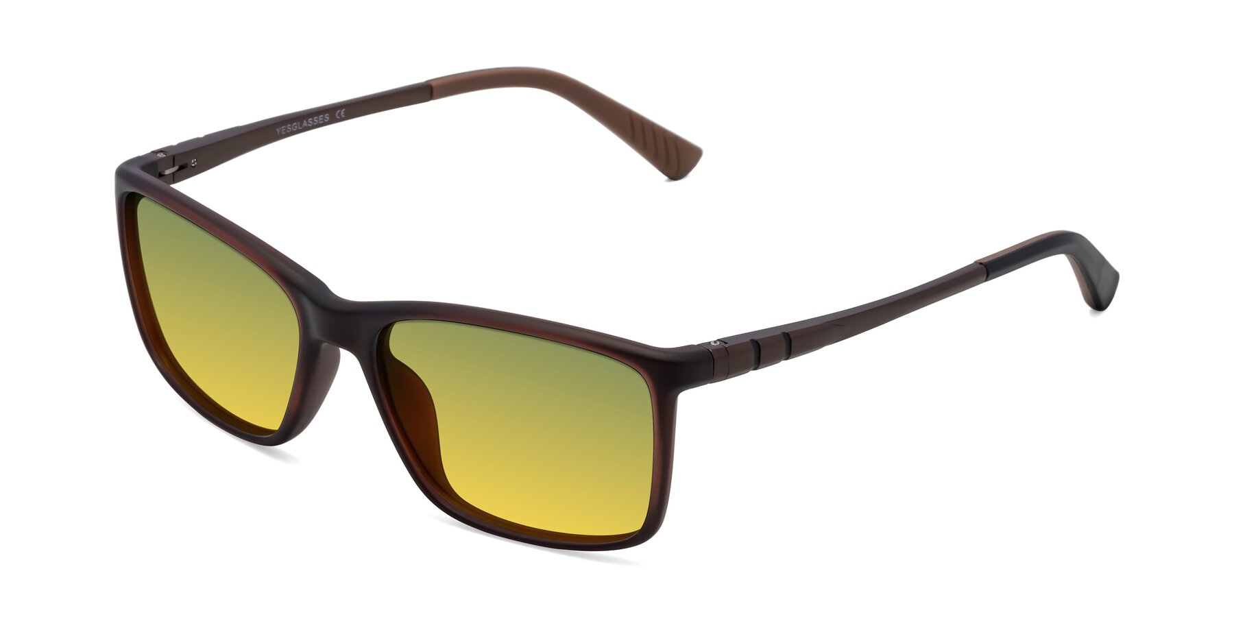 Angle of 9004 in Coffee with Green / Yellow Gradient Lenses