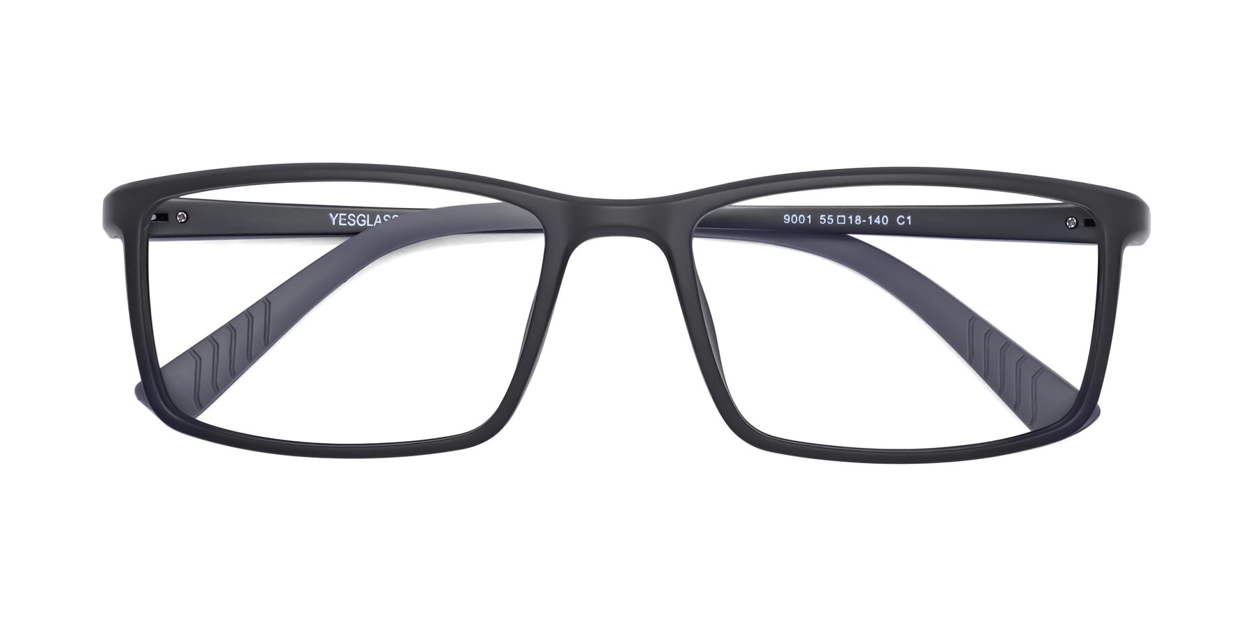 Folded Front of 9001 in Matte Black with Clear Eyeglass Lenses