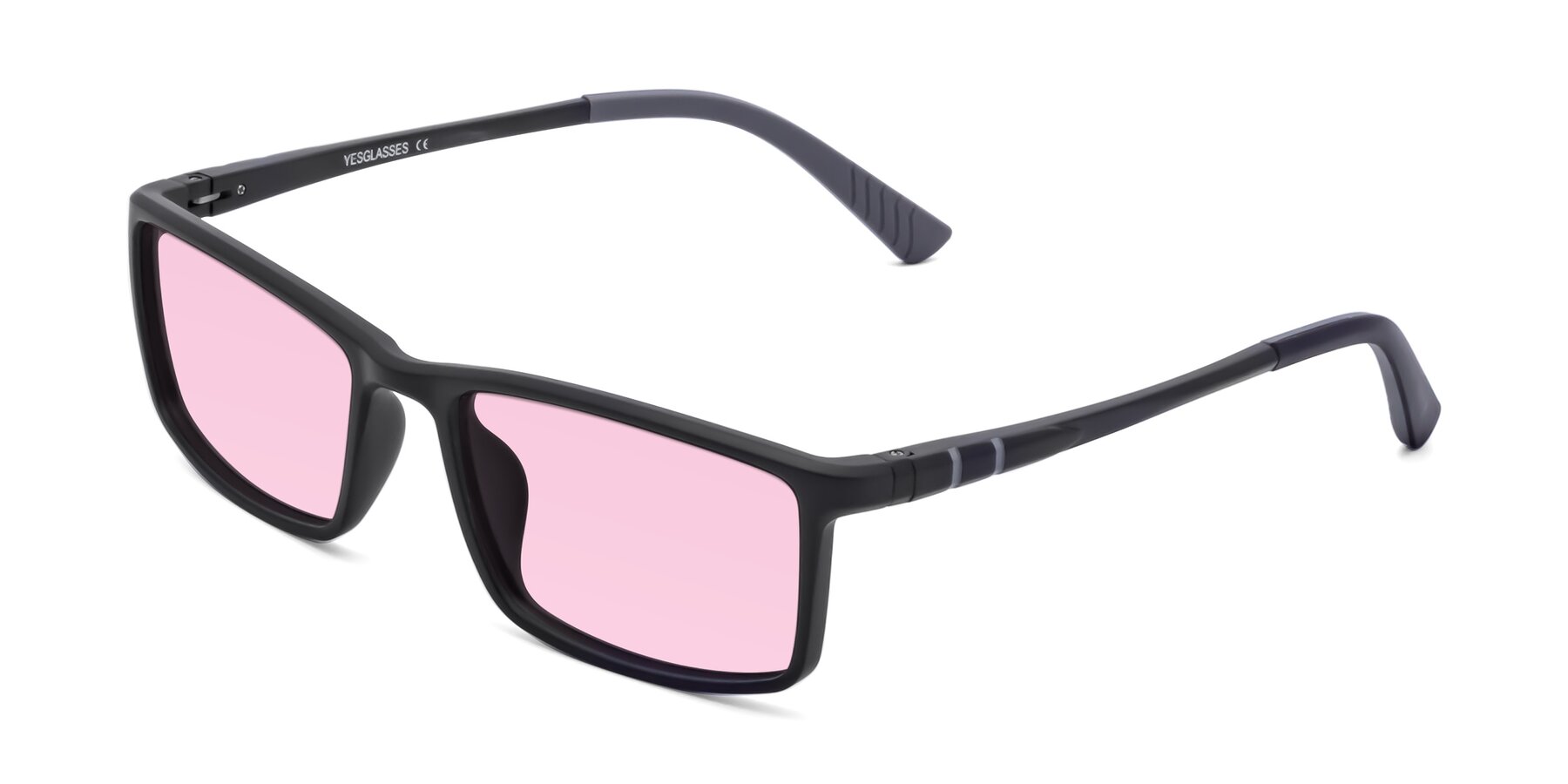 Angle of 9001 in Matte Black with Light Pink Tinted Lenses
