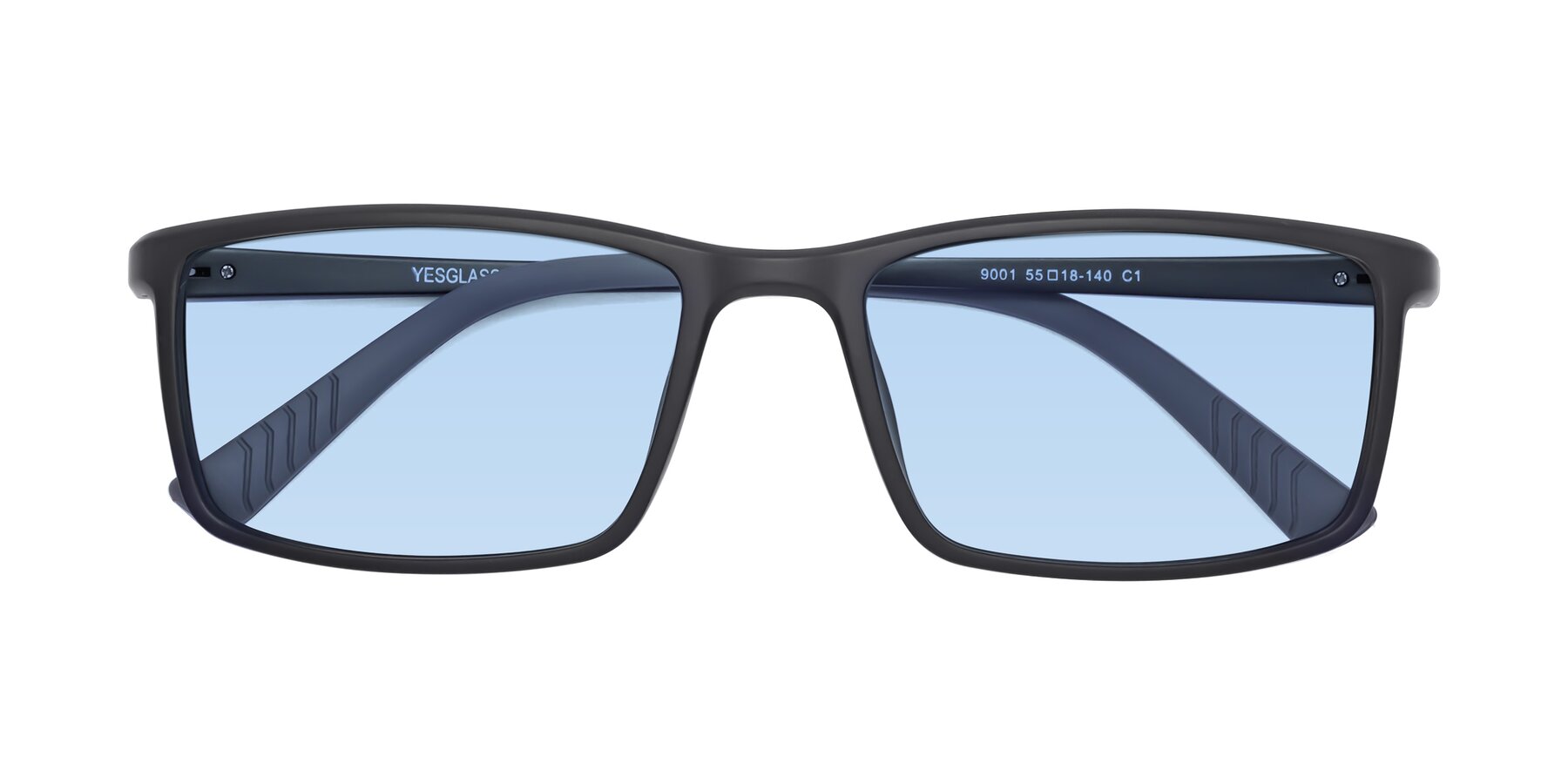 Folded Front of 9001 in Matte Black with Light Blue Tinted Lenses