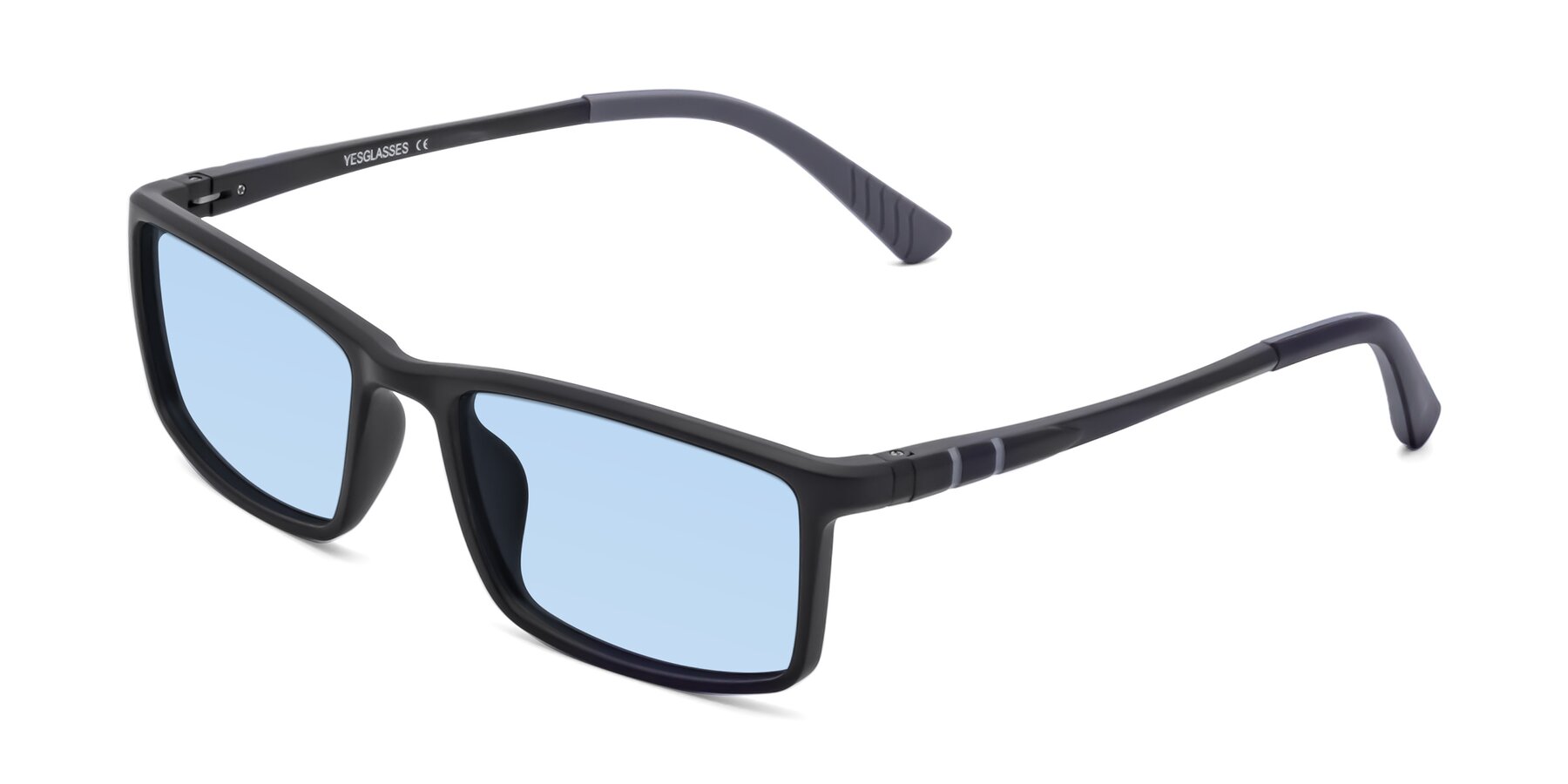 Angle of 9001 in Matte Black with Light Blue Tinted Lenses
