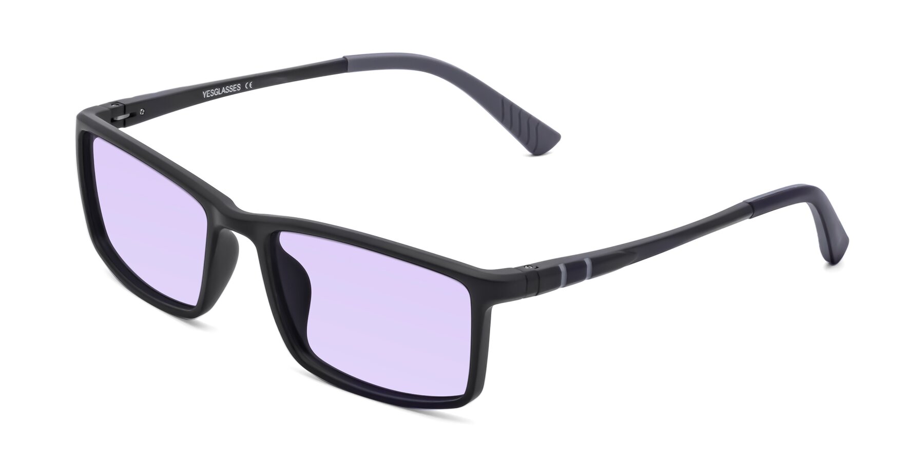 Angle of 9001 in Matte Black with Light Purple Tinted Lenses