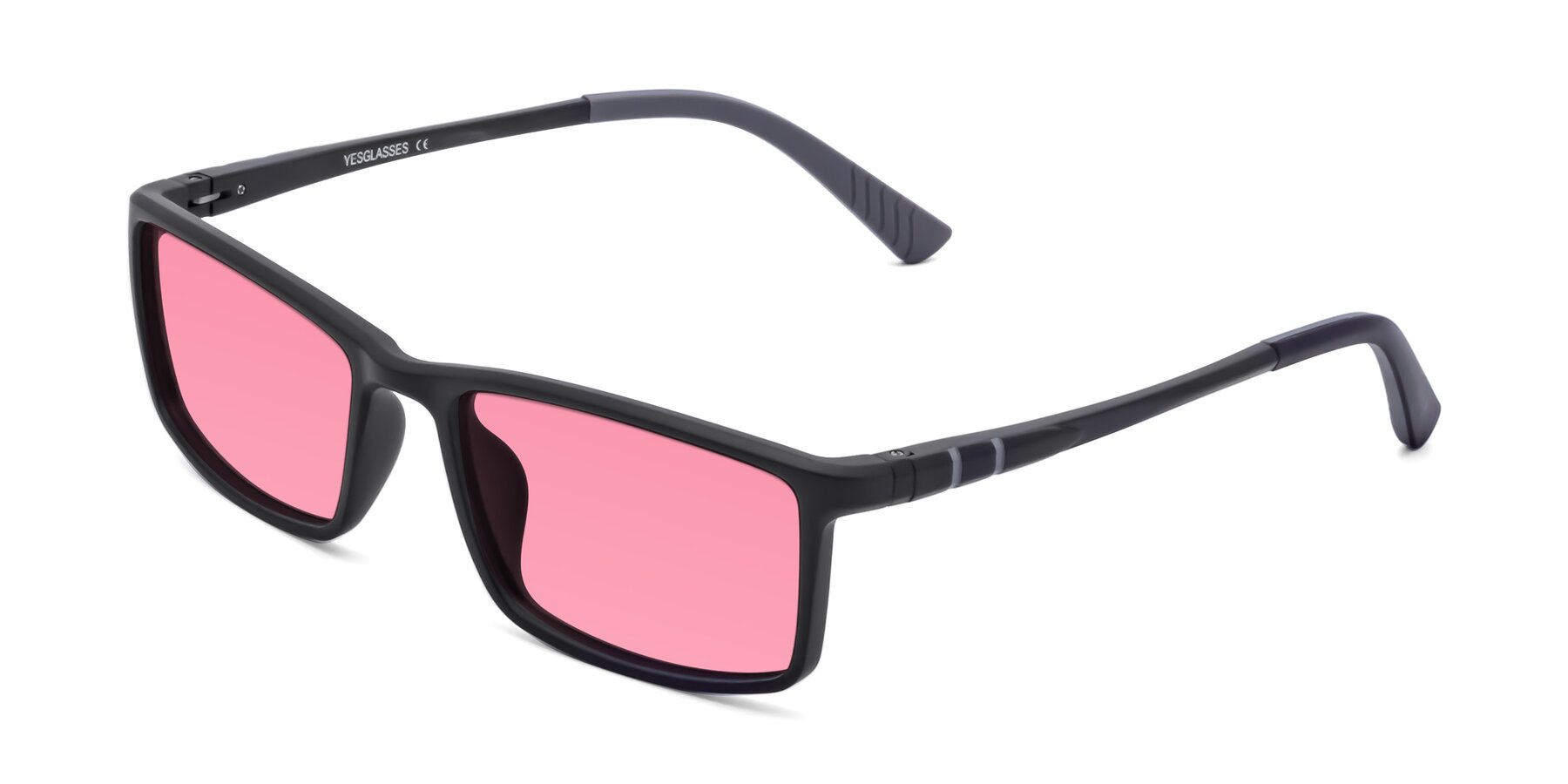 Angle of 9001 in Matte Black with Pink Tinted Lenses