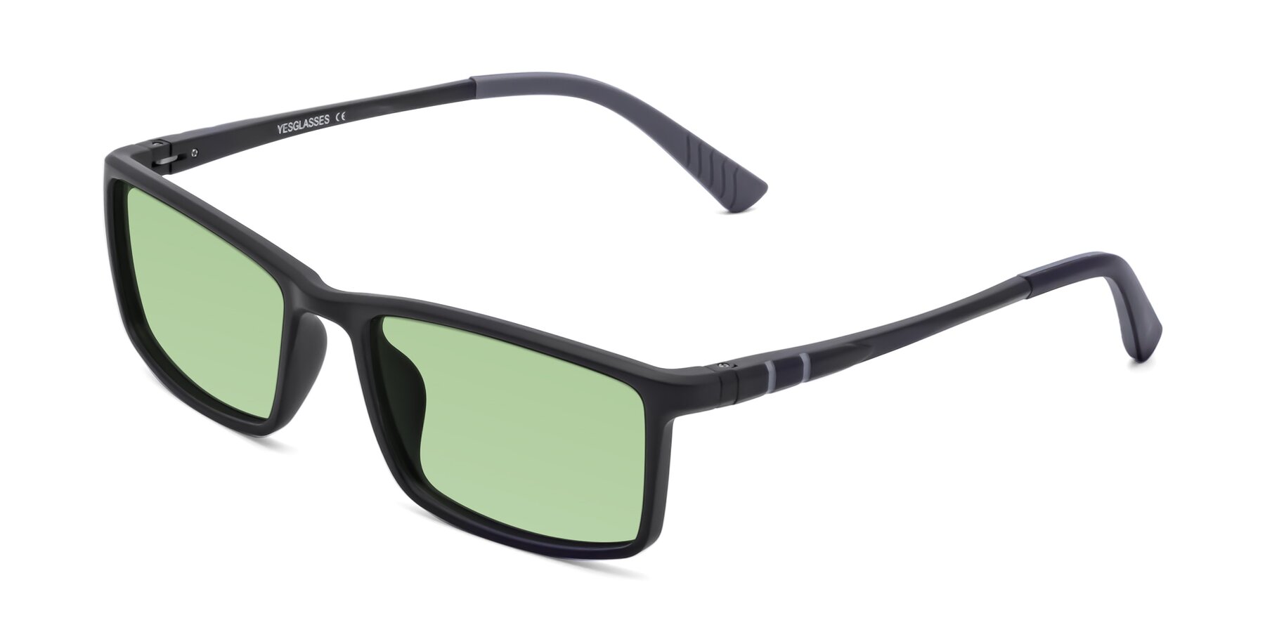 Angle of 9001 in Matte Black with Medium Green Tinted Lenses